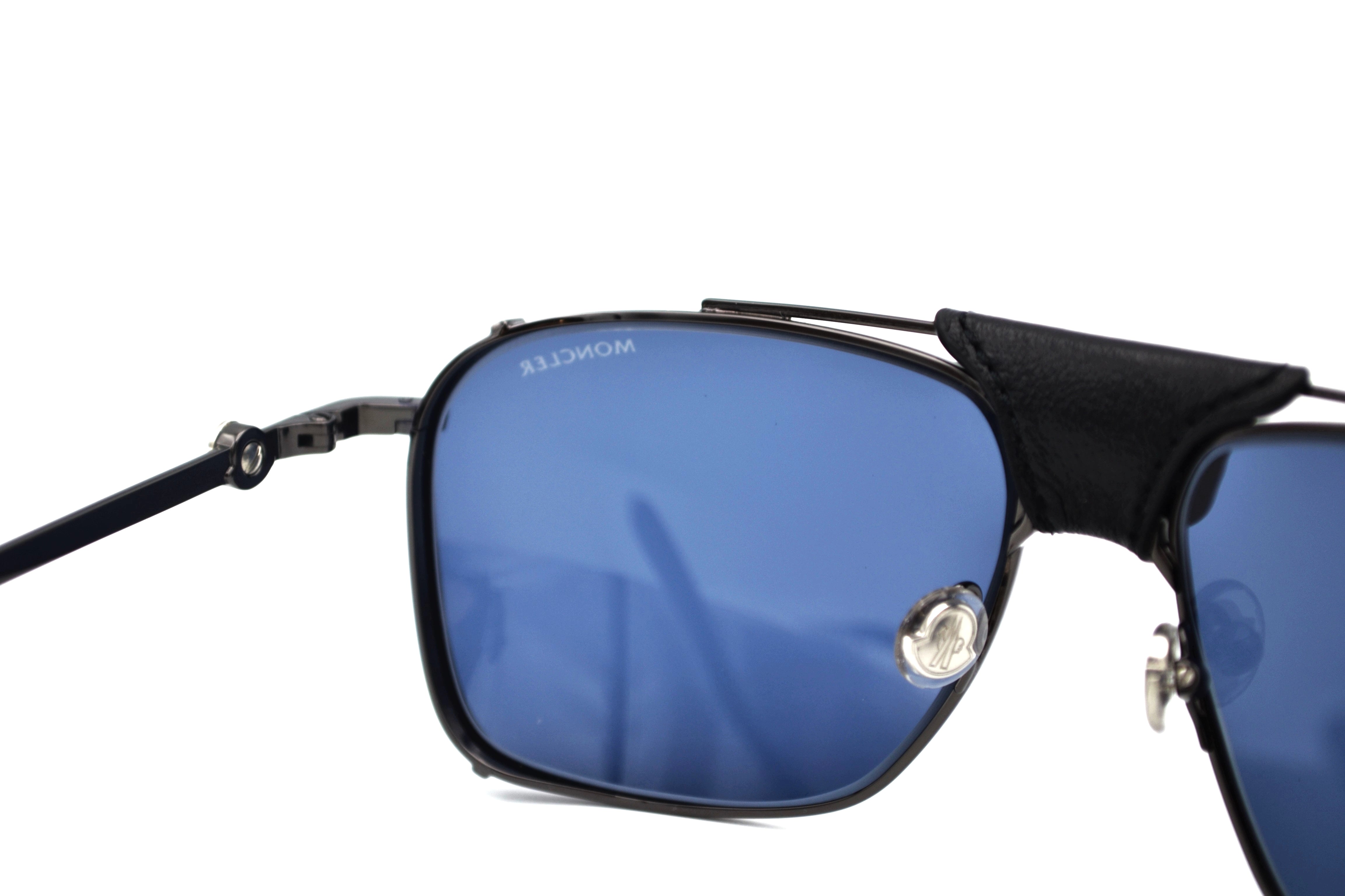 Moncler Gattion ML0287 08V Sunglasses - Polarized Lenses, Rectangular Metal and Leather Design