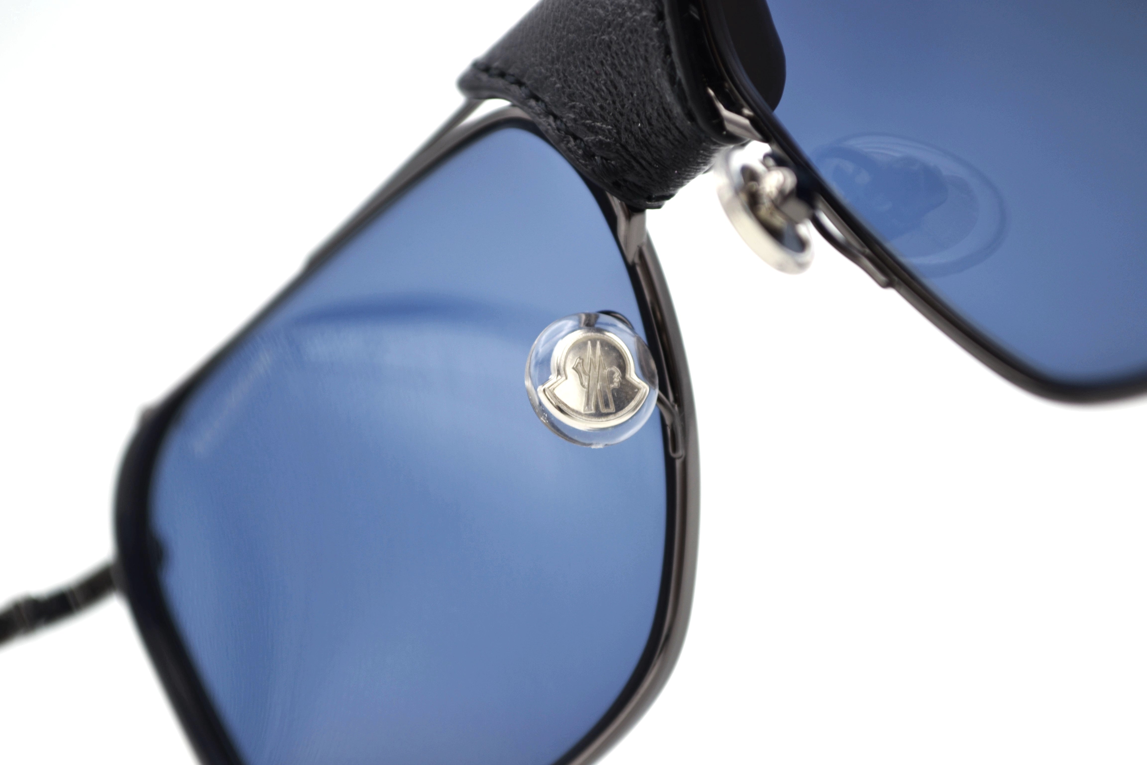 Moncler Gattion ML0287 08V Sunglasses - Polarized Lenses, Rectangular Metal and Leather Design