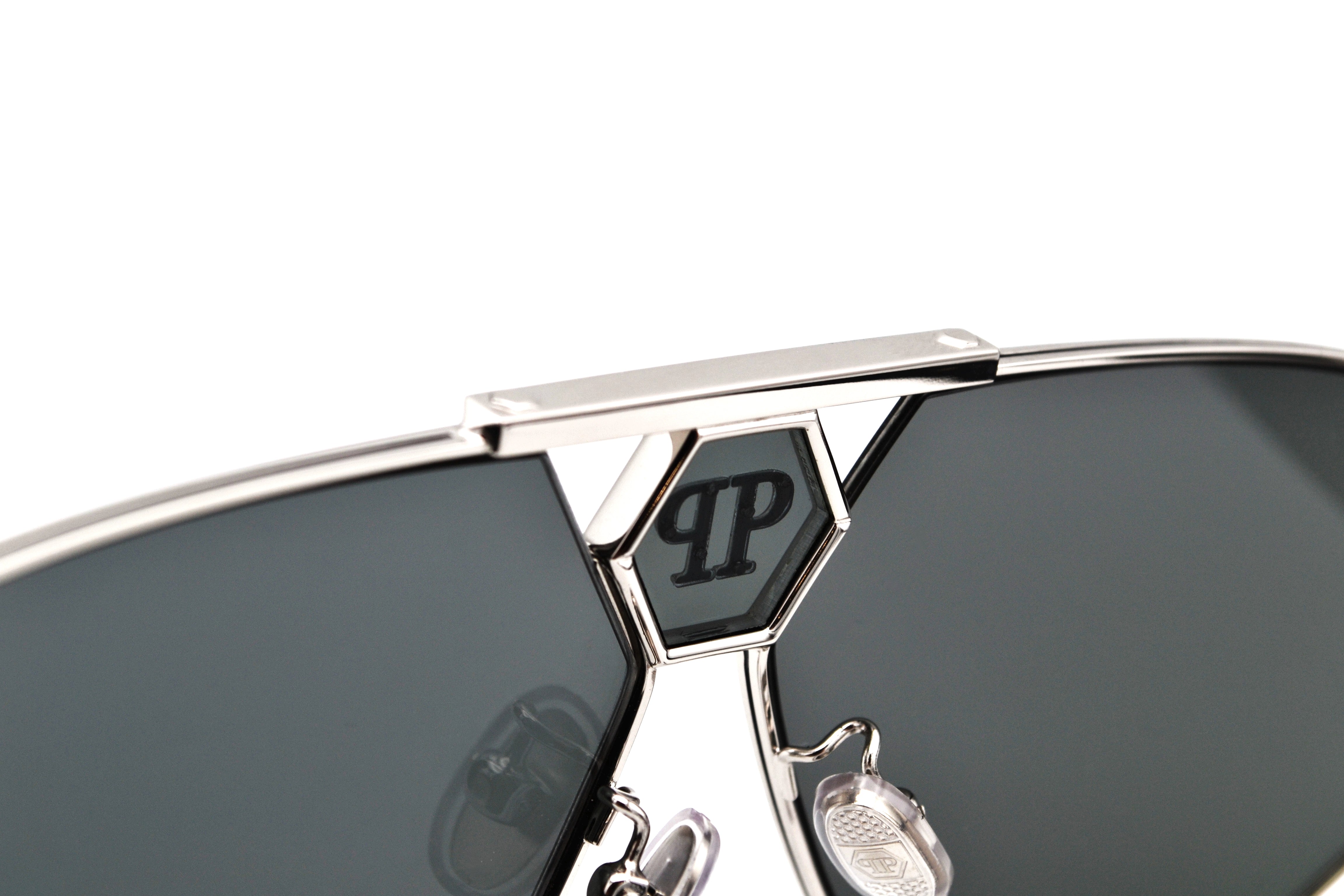 Gafas de sol Philipp Plein - Plein Badge SPP107 Diseño de metal plateado con logo, para hombre