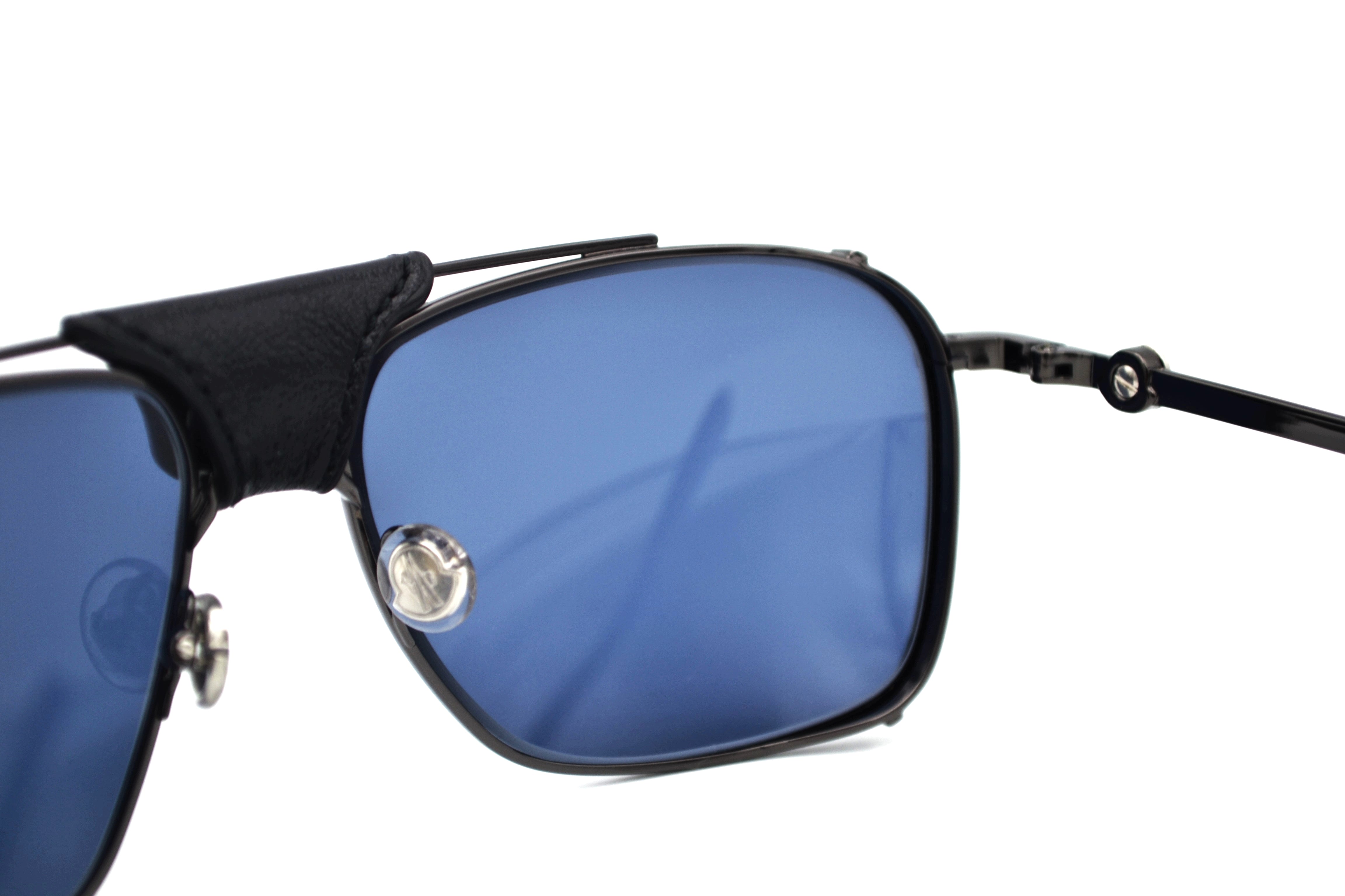 Moncler Gattion ML0287 08V Sunglasses - Polarized Lenses, Rectangular Metal and Leather Design