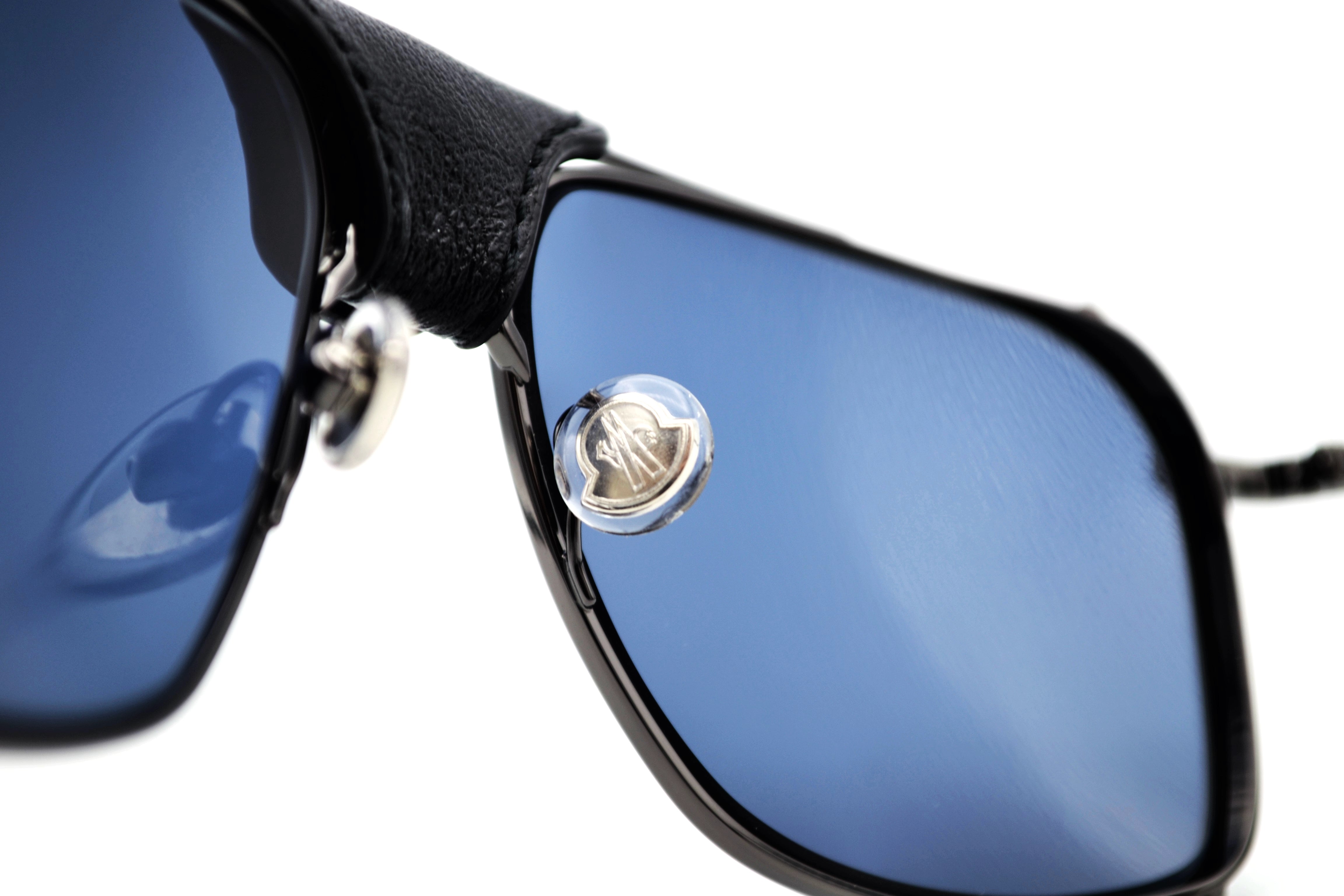 Moncler Gattion ML0287 08V Sunglasses - Polarized Lenses, Rectangular Metal and Leather Design