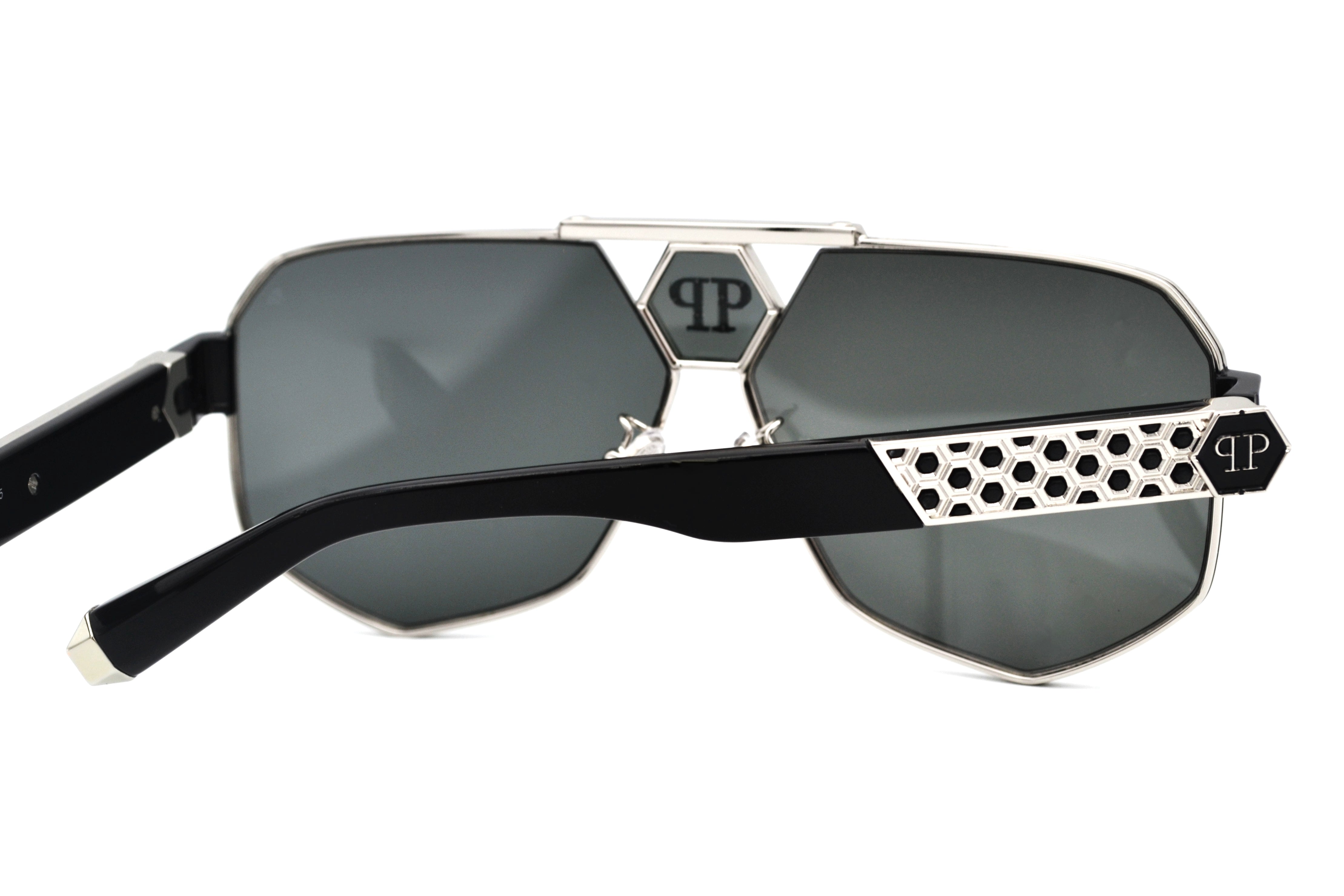 Gafas de sol Philipp Plein - Plein Badge SPP107 Diseño de metal plateado con logo, para hombre