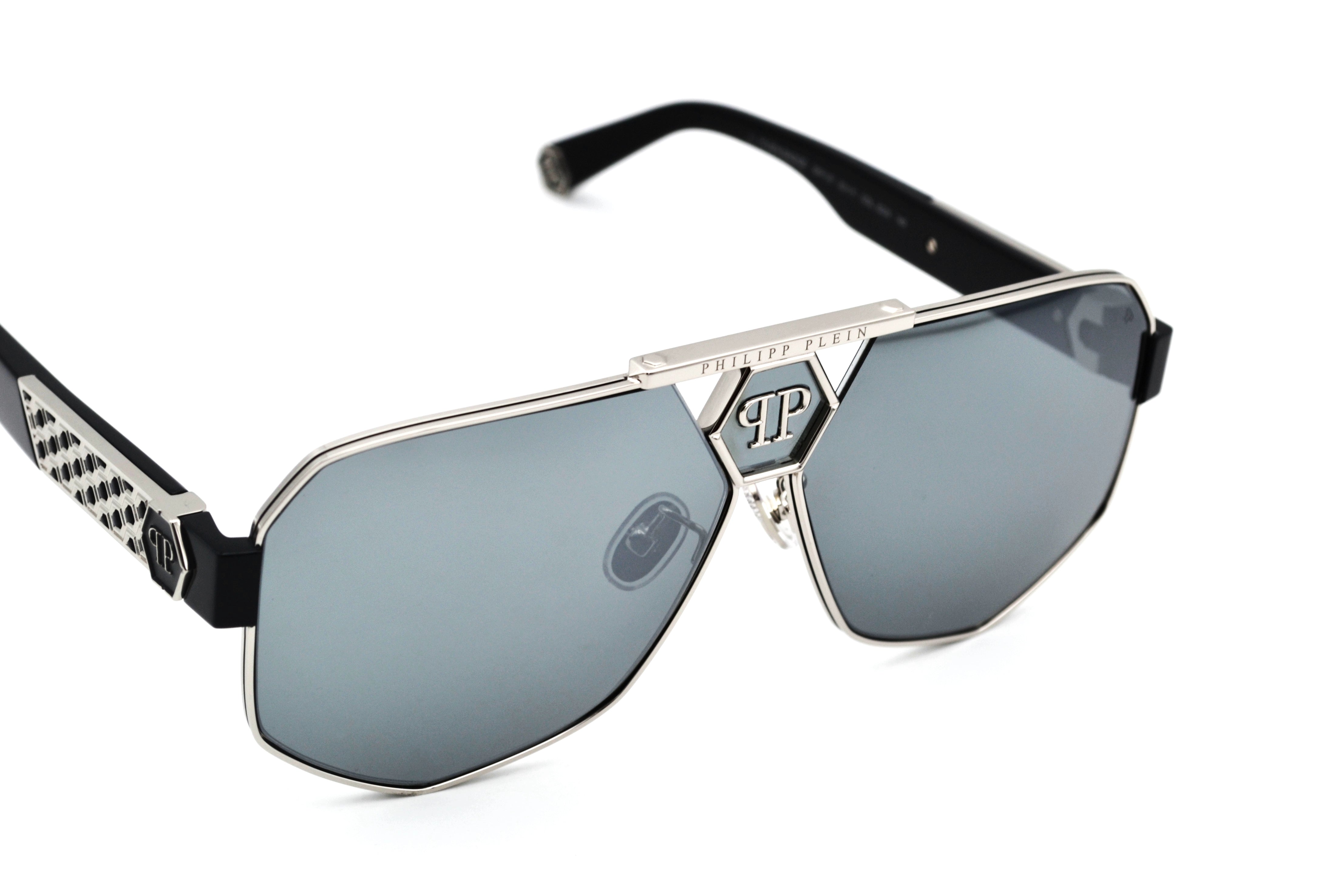 Gafas de sol Philipp Plein - Plein Badge SPP107 Diseño de metal plateado con logo, para hombre