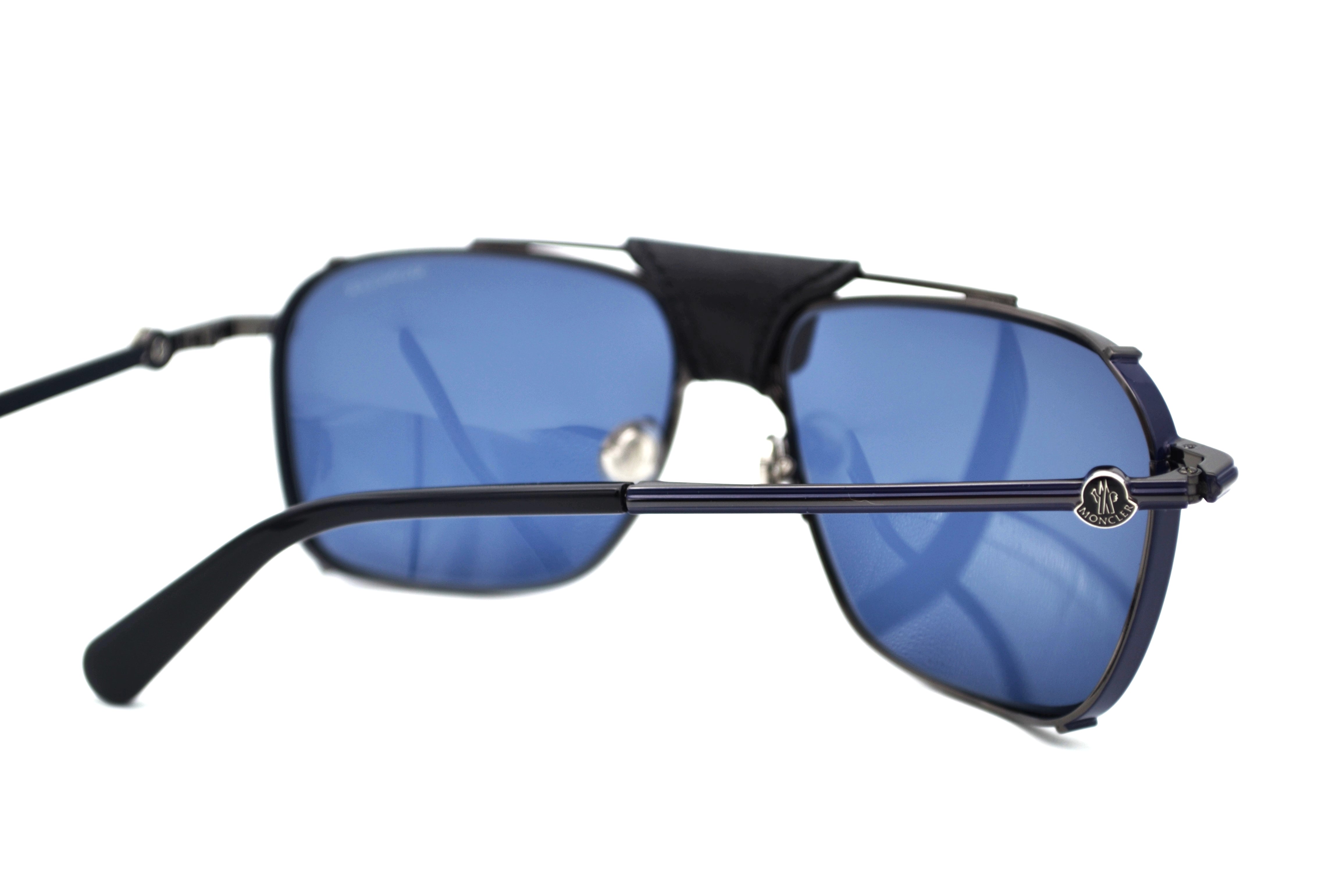 Moncler Gattion ML0287 08V Sunglasses - Polarized Lenses, Rectangular Metal and Leather Design