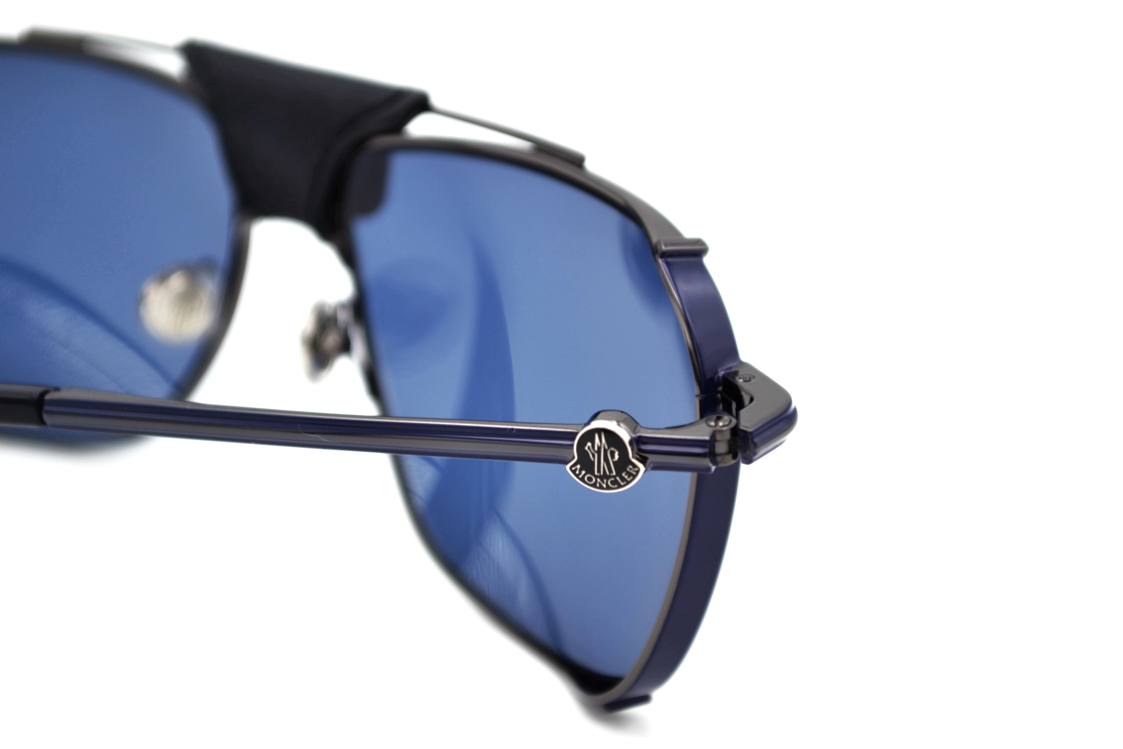 Moncler Gattion ML0287 08V Sunglasses - Polarized Lenses, Rectangular Metal and Leather Design
