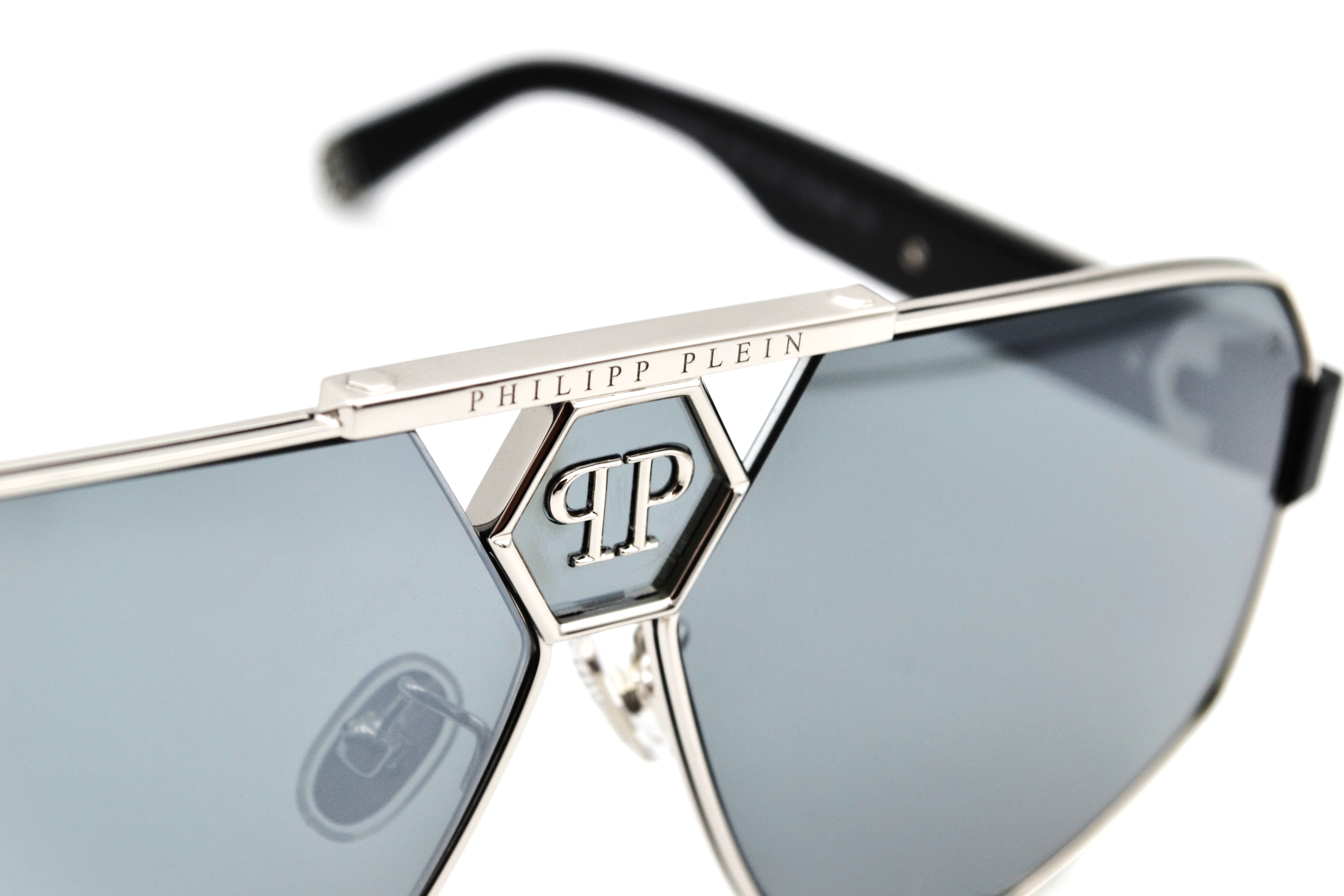 Gafas de sol Philipp Plein - Plein Badge SPP107 Diseño de metal plateado con logo, para hombre