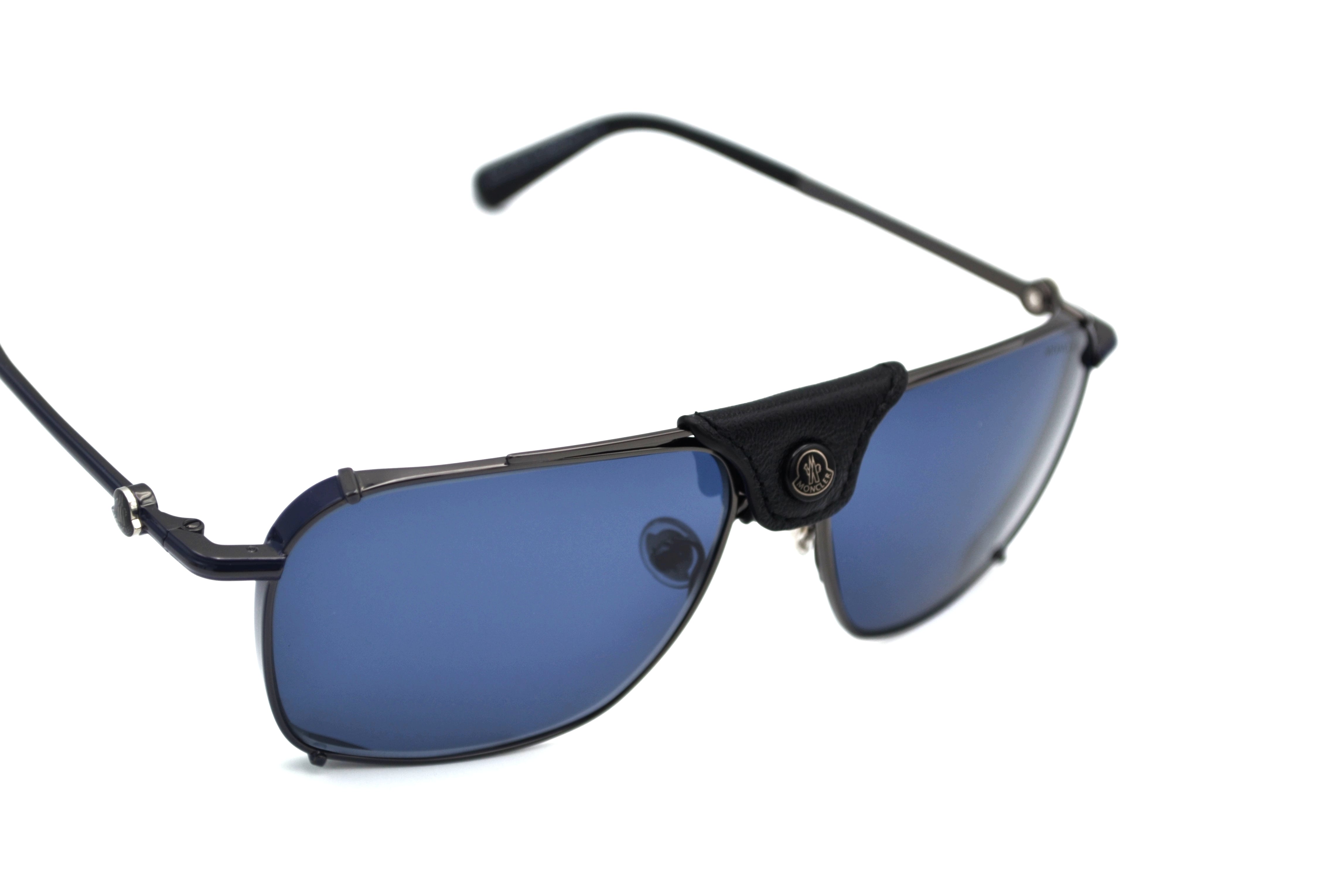 Moncler Gattion ML0287 08V Sunglasses - Polarized Lenses, Rectangular Metal and Leather Design