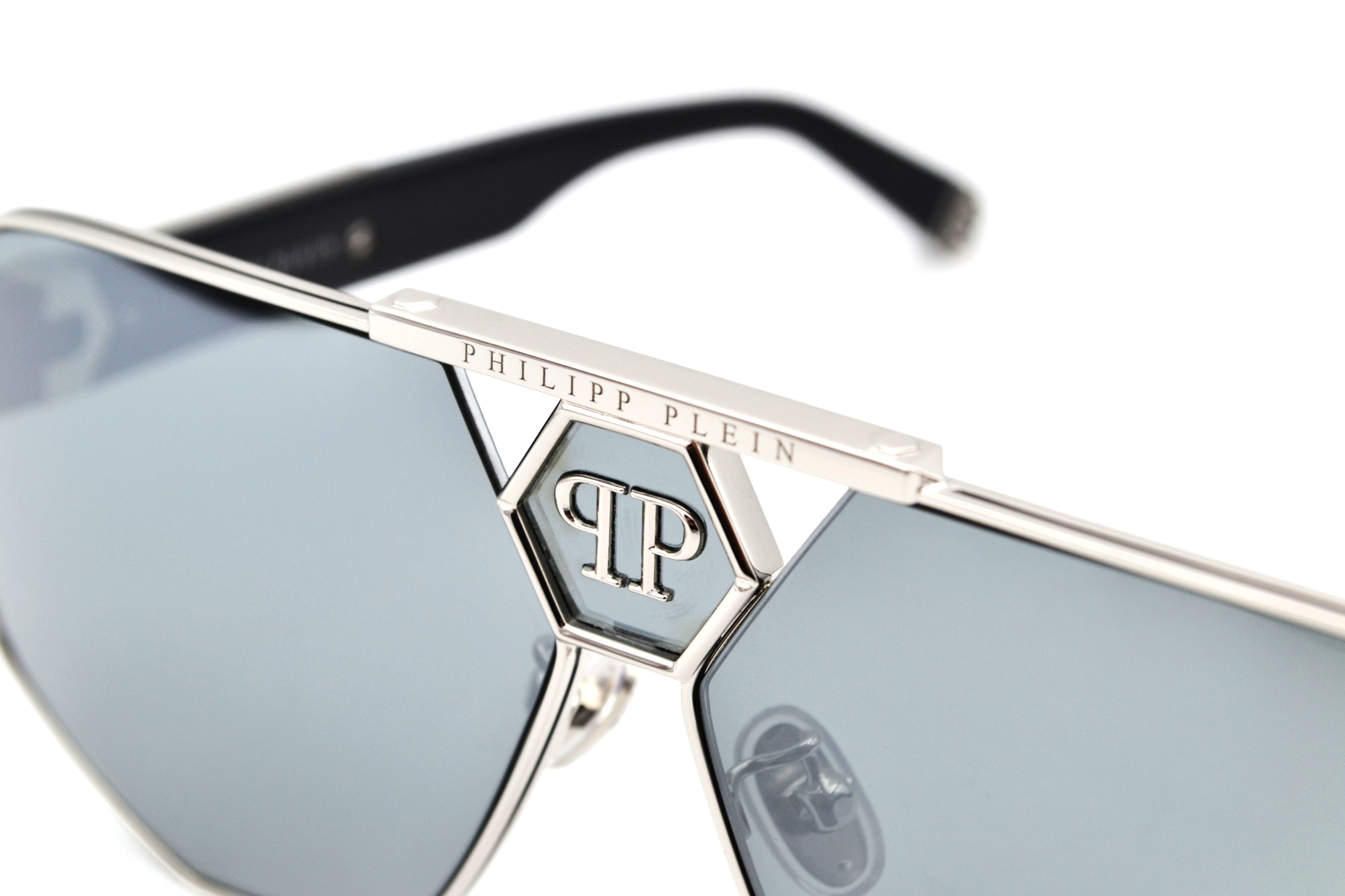 Gafas de sol Philipp Plein - Plein Badge SPP107 Diseño de metal plateado con logo, para hombre
