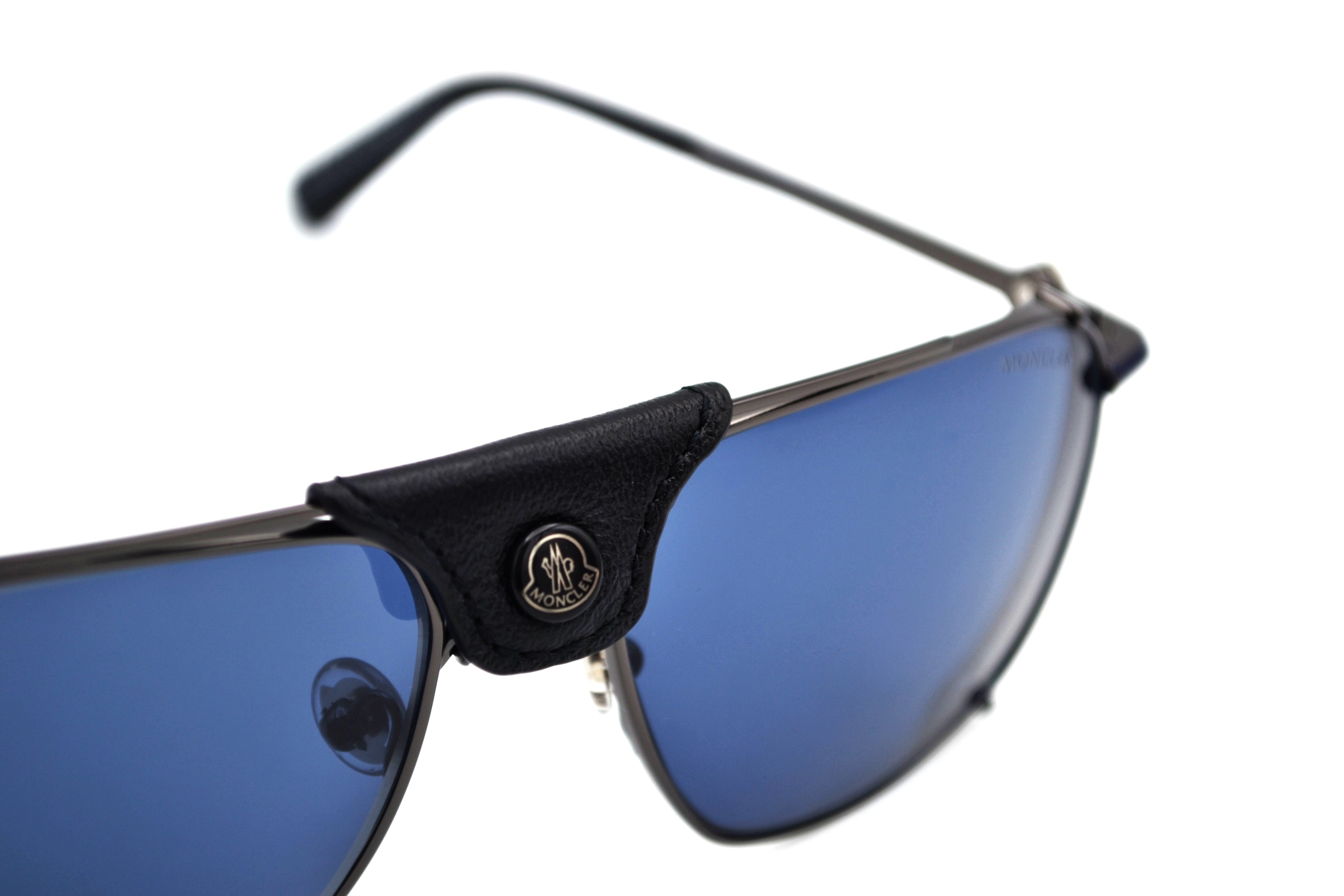 Moncler Gattion ML0287 08V Sunglasses - Polarized Lenses, Rectangular Metal and Leather Design