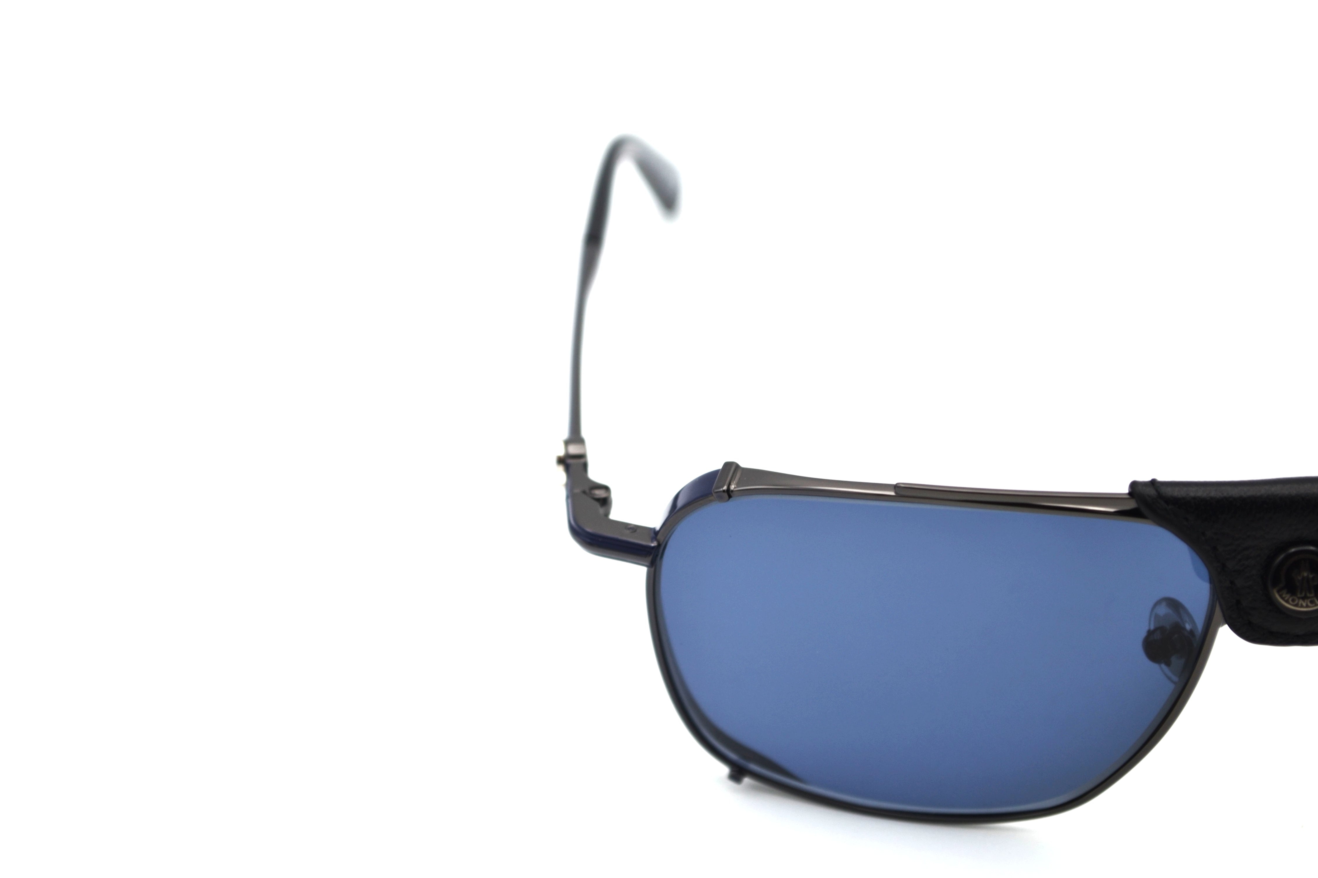 Moncler Gattion ML0287 08V Sunglasses - Polarized Lenses, Rectangular Metal and Leather Design