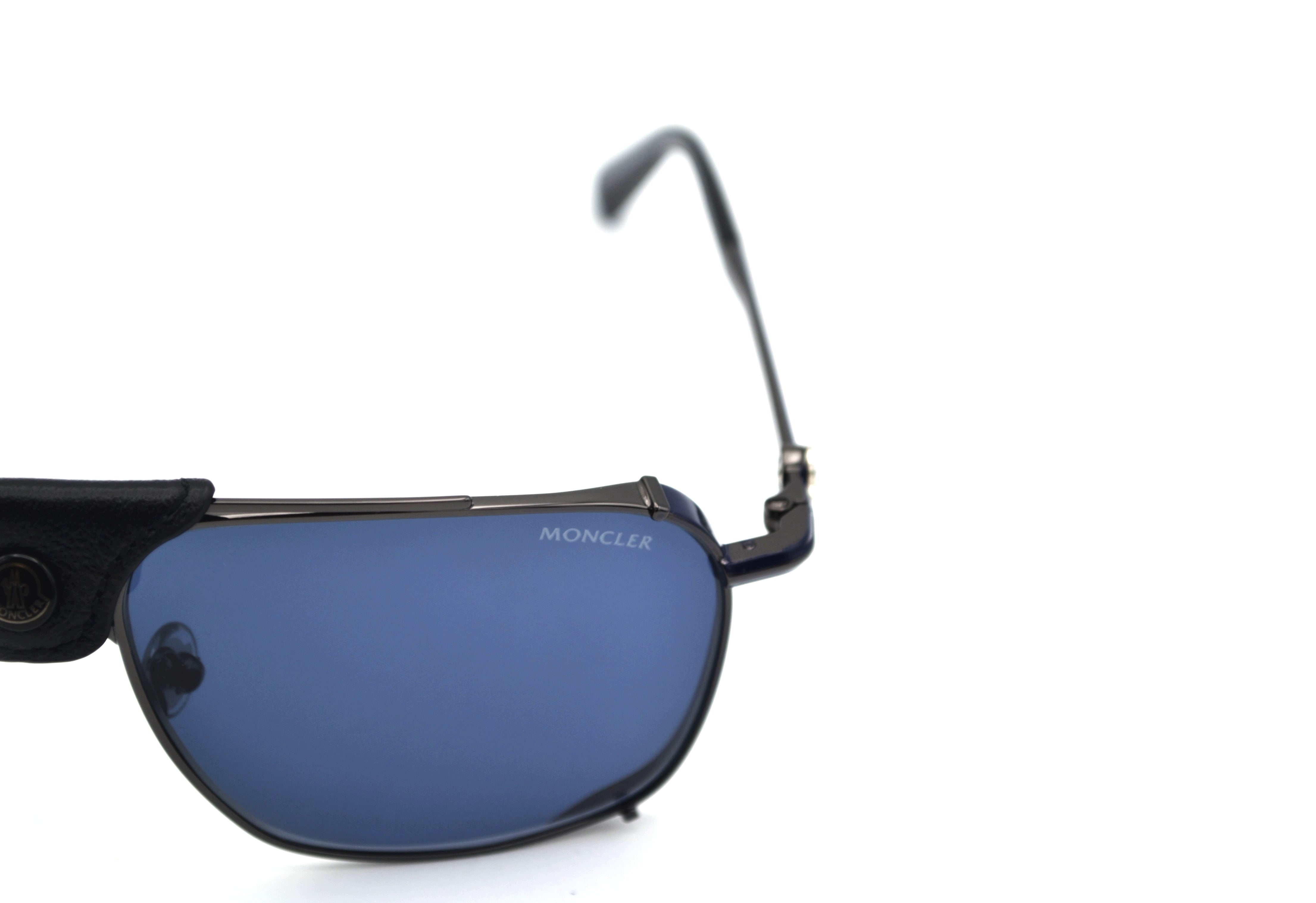 Moncler Gattion ML0287 08V Sunglasses - Polarized Lenses, Rectangular Metal and Leather Design