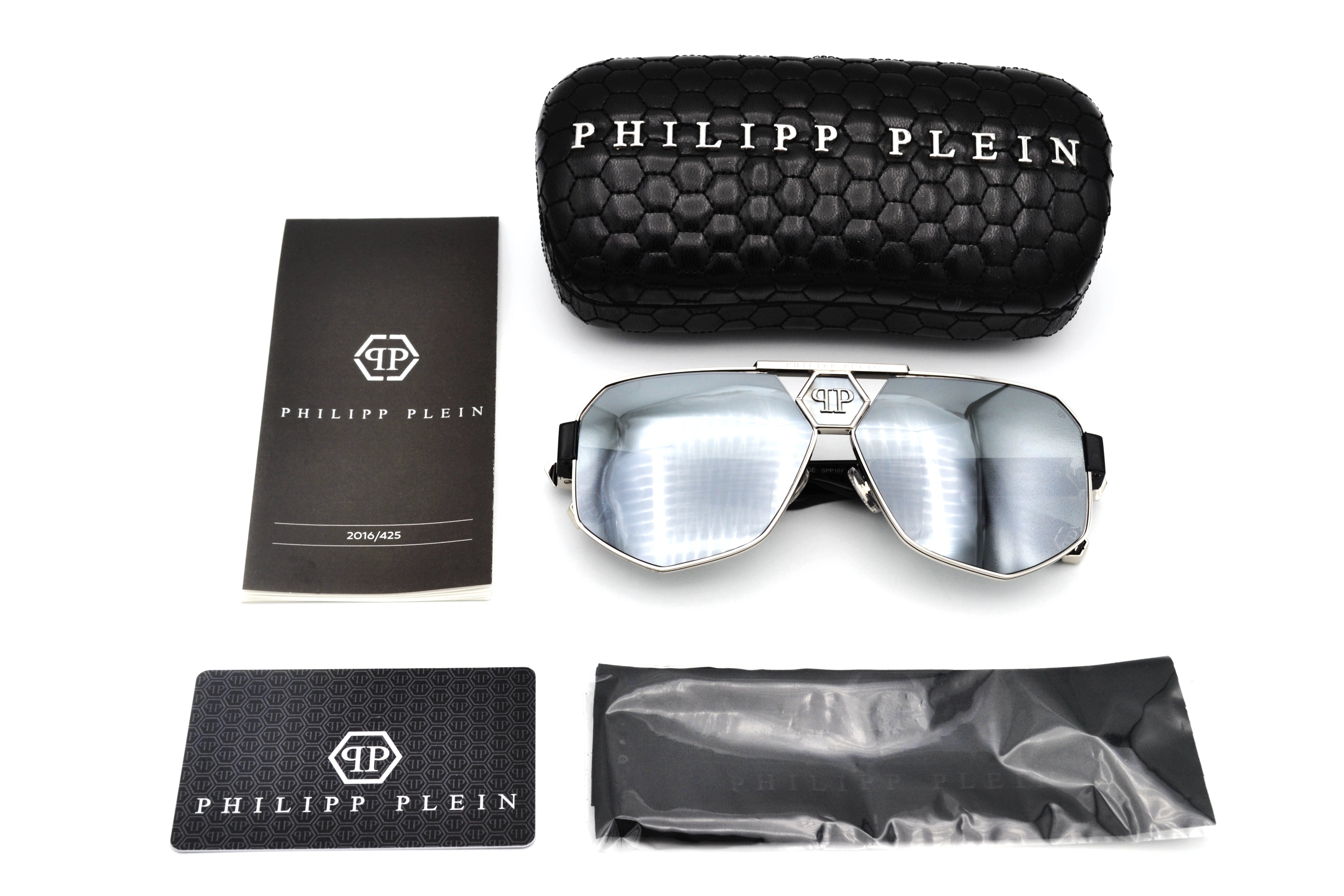 Gafas de sol Philipp Plein - Plein Badge SPP107 Diseño de metal plateado con logo, para hombre