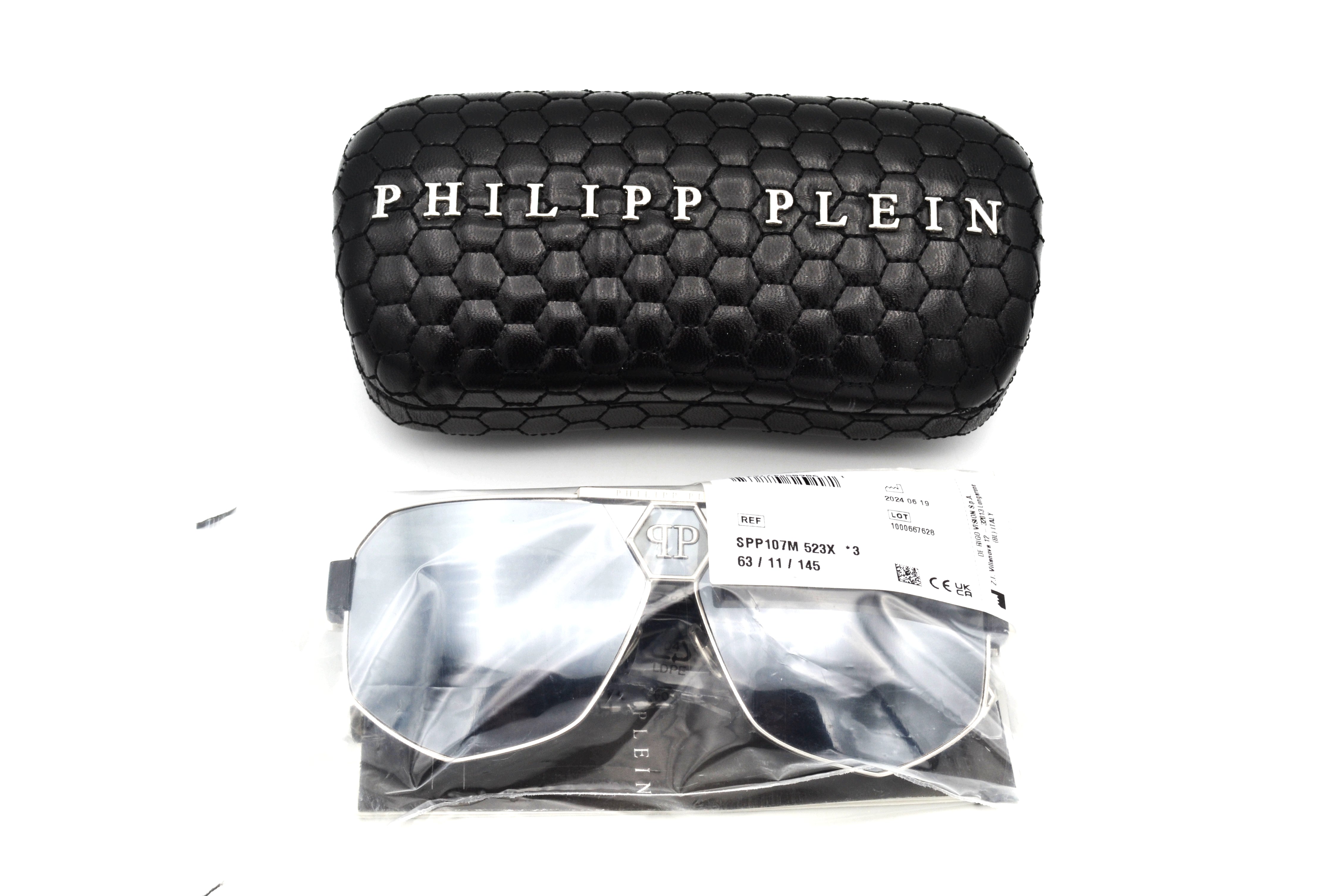 Gafas de sol Philipp Plein - Plein Badge SPP107 Diseño de metal plateado con logo, para hombre