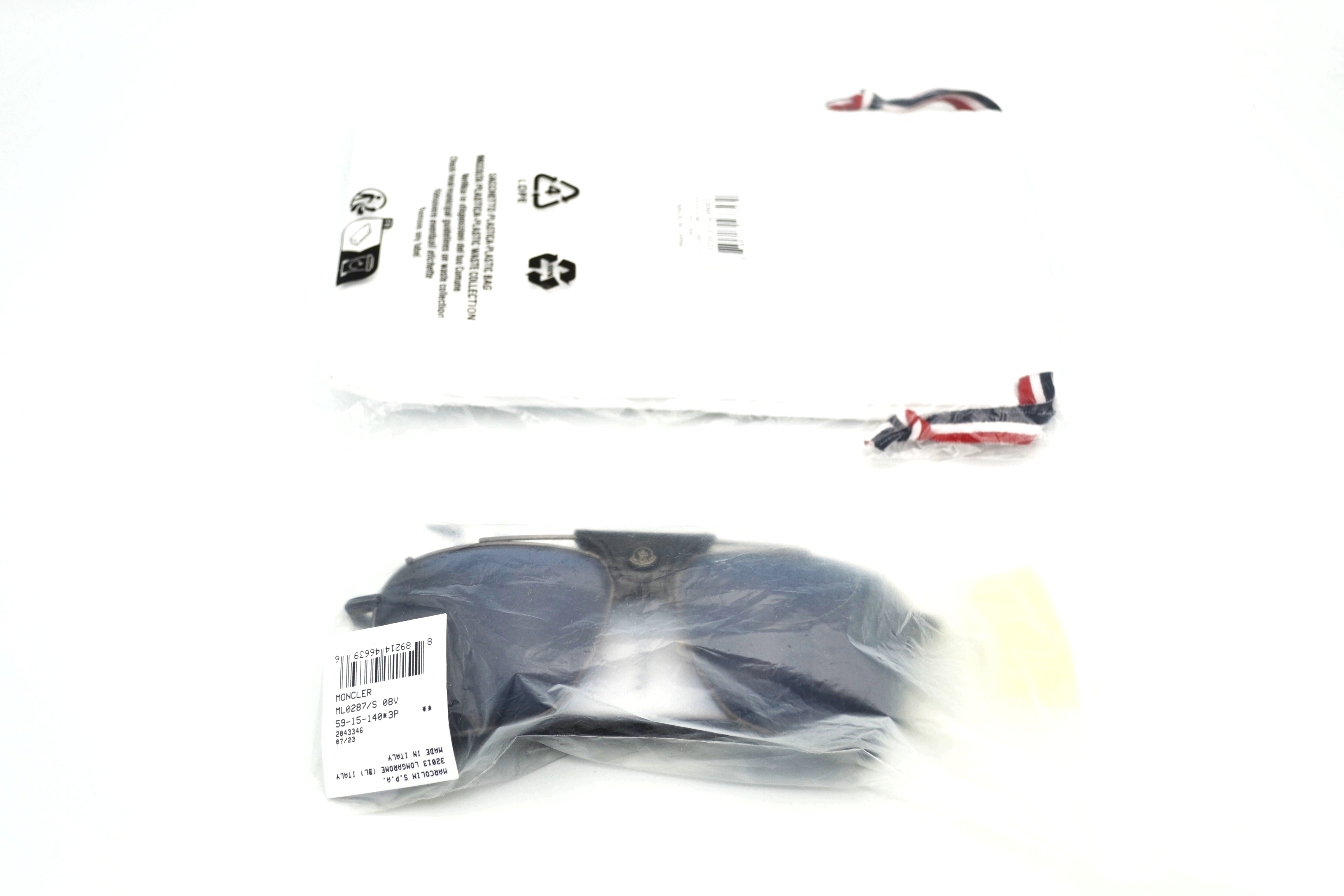 Moncler Gattion ML0287 08V Sunglasses - Polarized Lenses, Rectangular Metal and Leather Design