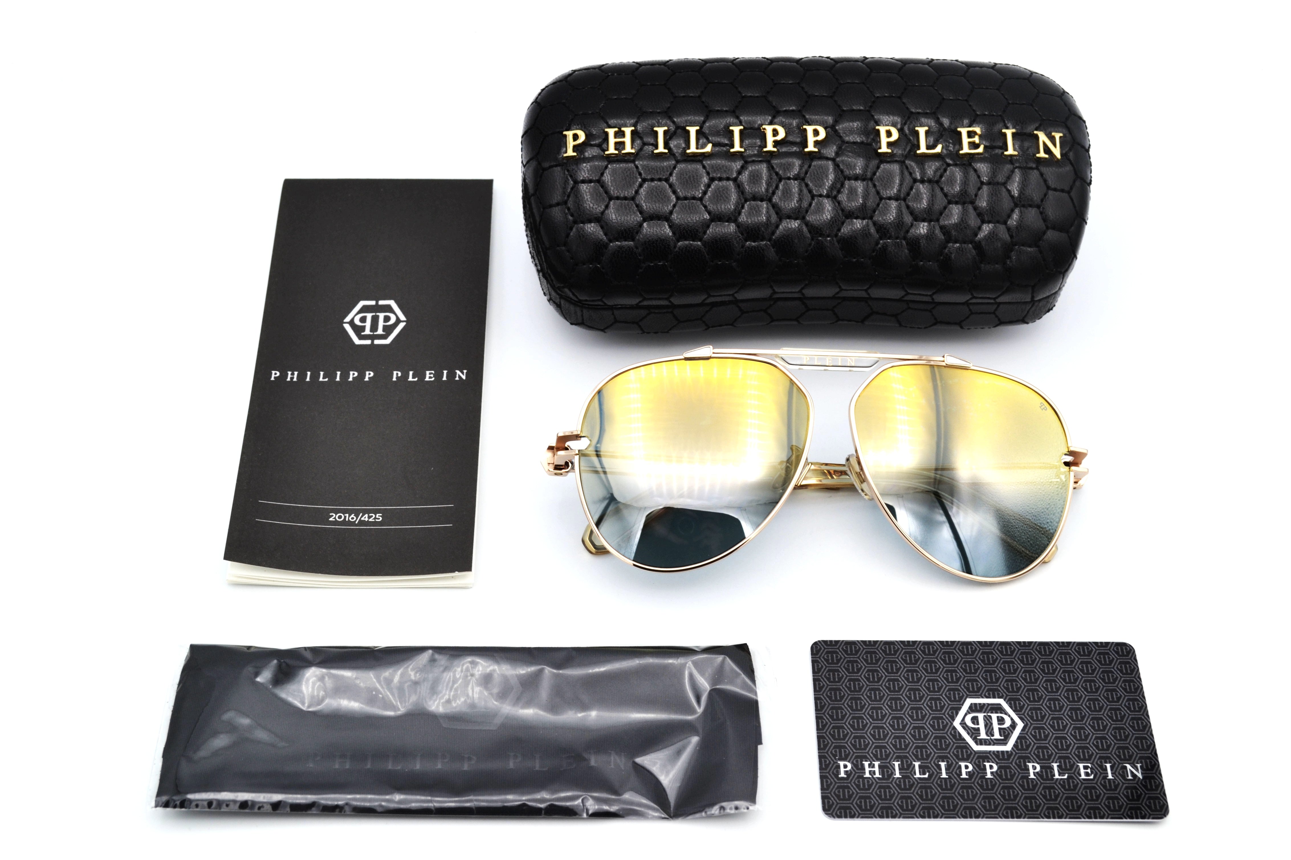 Philipp Plein Sunglasses - GOLDEN PLEIN SEVENTIES SPP048 Men's Gold Metal Design