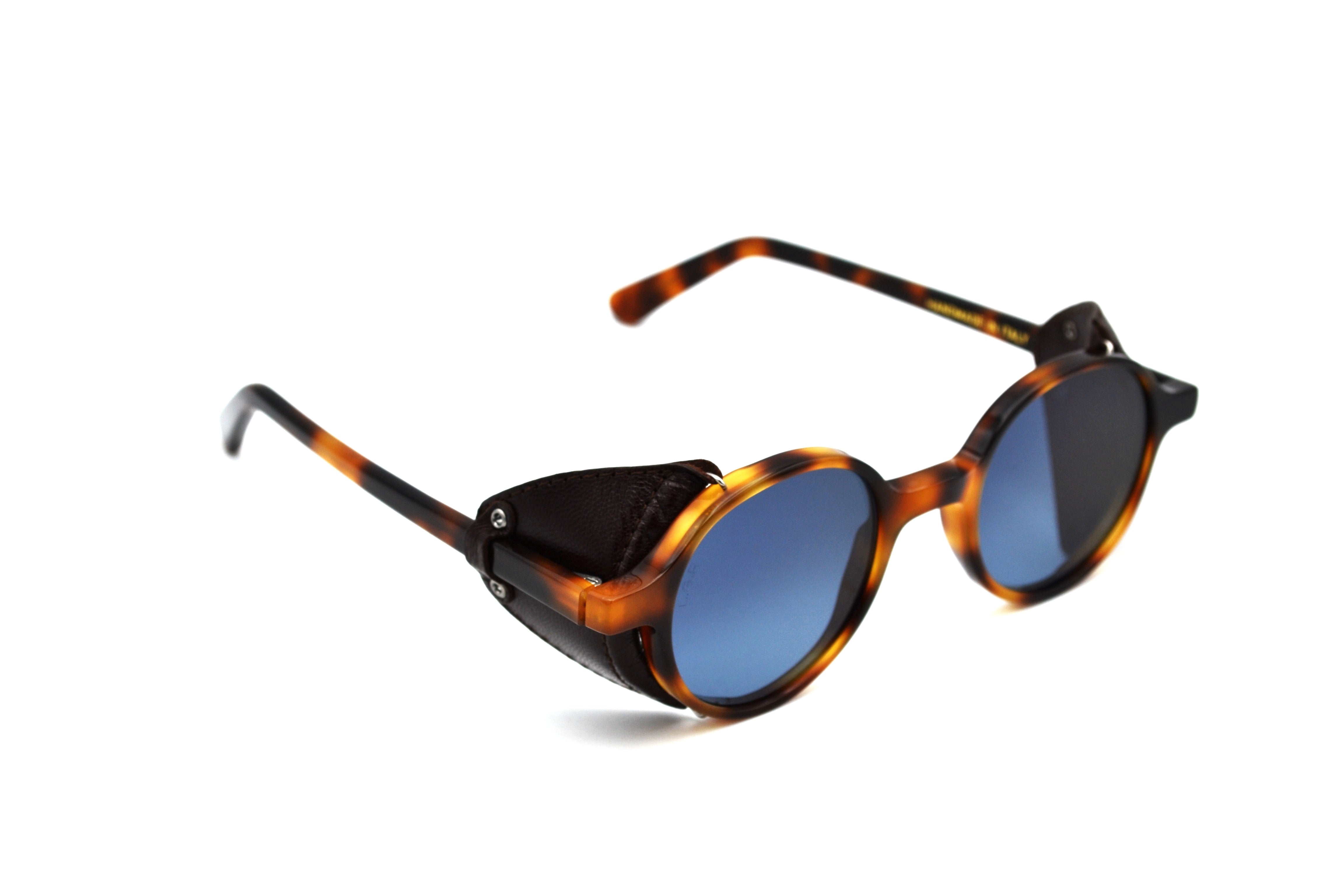 Gafas de sol L.G.R. Reunion Flap, Diseño de acetato y cuero - fabricado a mano en Italia - Unisex