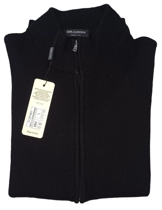 100% cashmere cardigan sweater, Made in Italy with zipper, black color