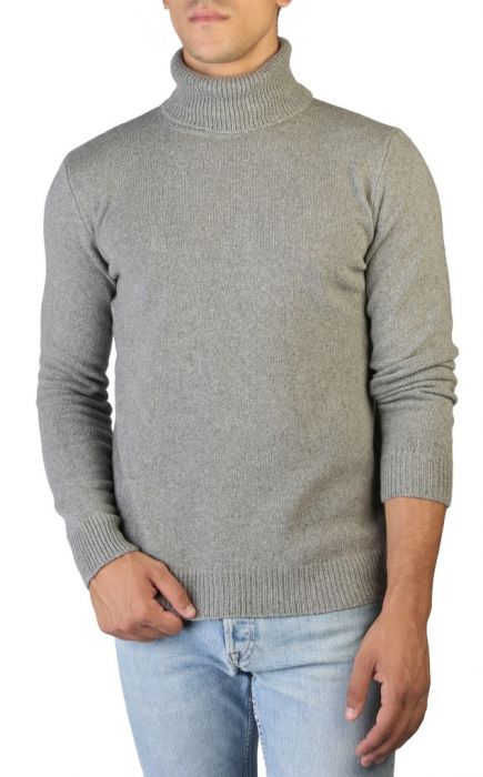 Suéter 100% cashmere, Made in Italy con cuello alto, color gris perla