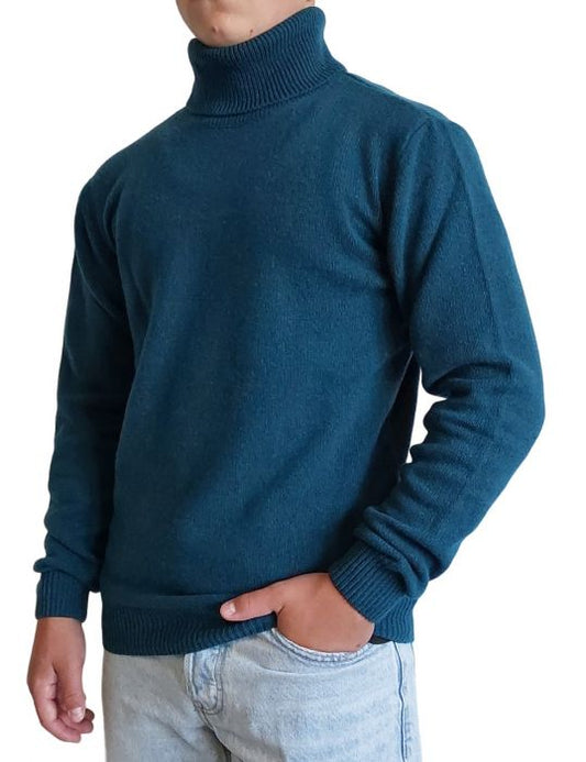 100% cashmere sweater, Made in Italy with high neck, petrol color