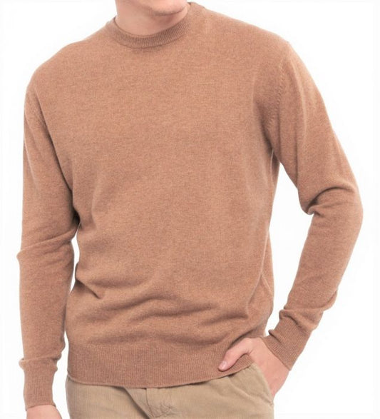 100% cashmere sweater, Made in Italy with round neck, camel color