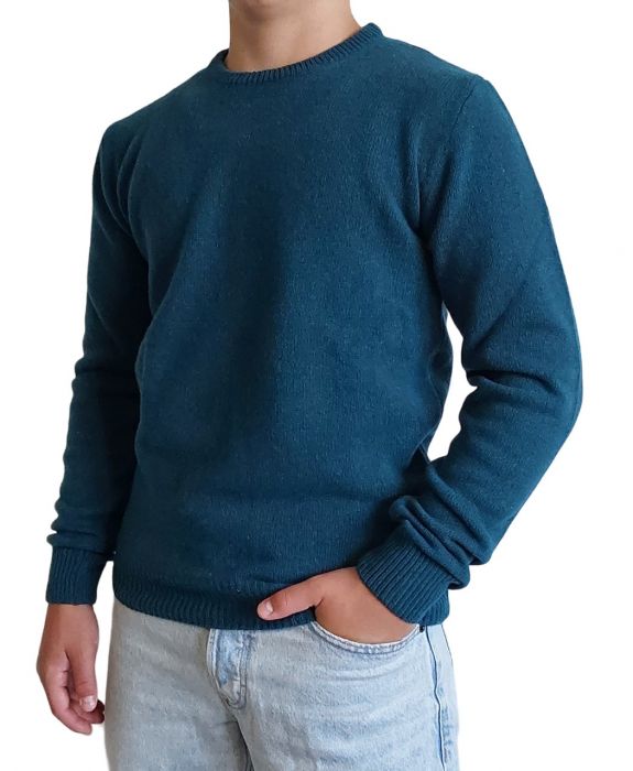 100% cashmere sweater, Made in Italy with round neck, petrol color