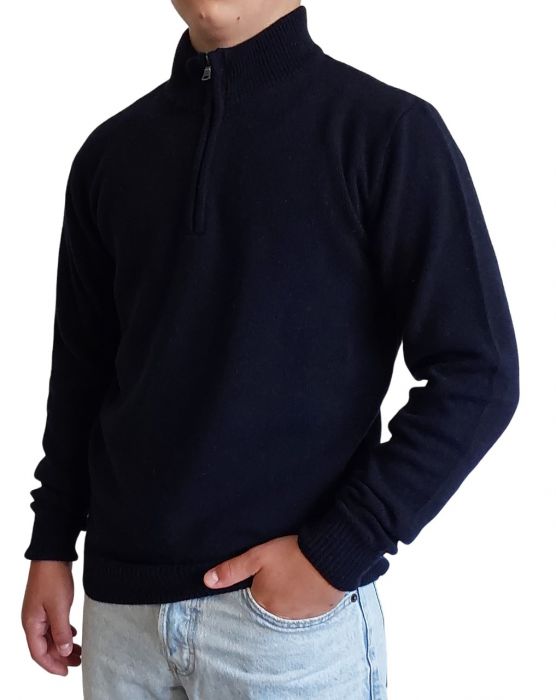 100% cashmere sweater, Made in Italy with zip, navy blue