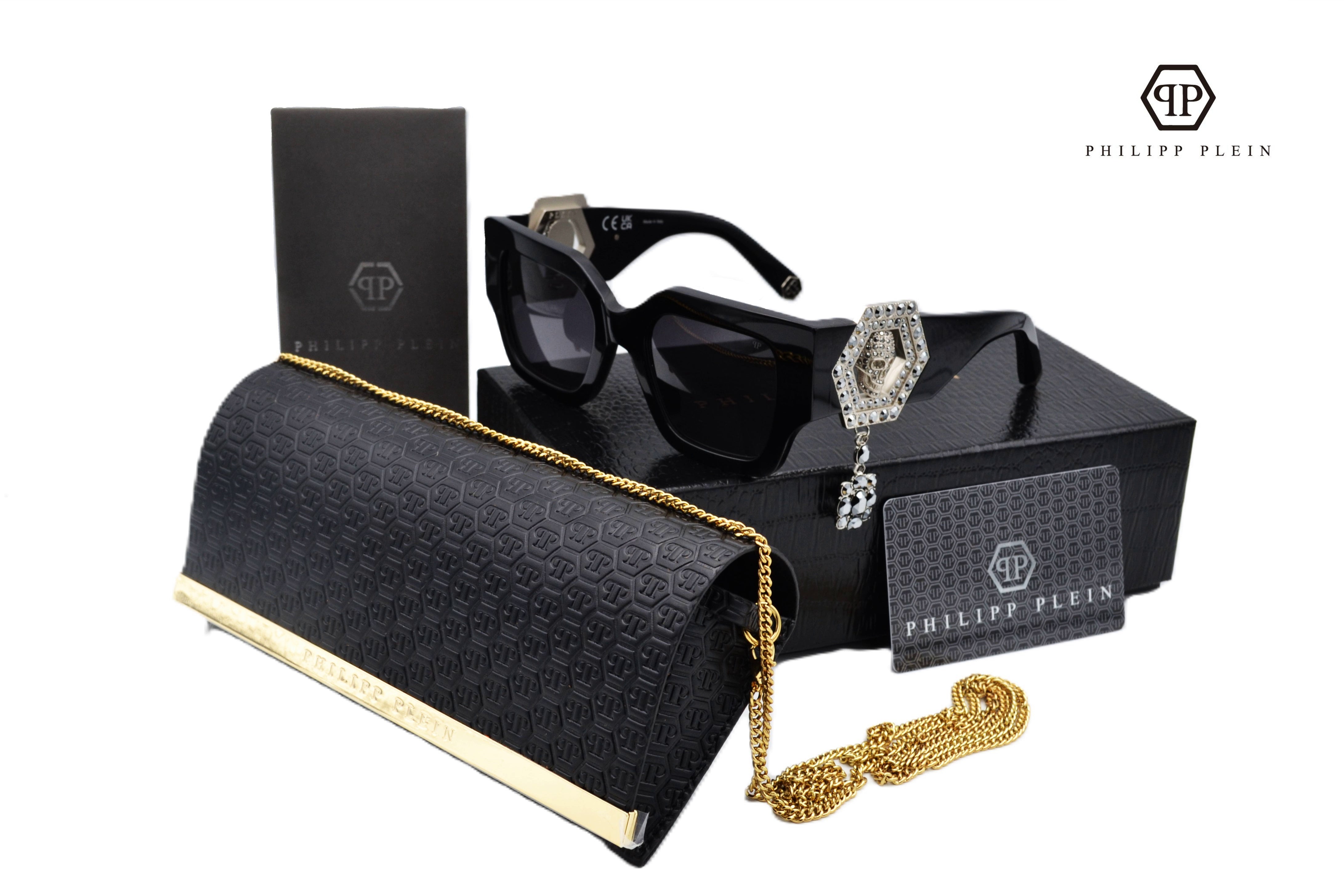 Gafas de sol Philipp Plein - Plein Jewel SPP103S, Exclusiva calavera con cristales, lote con bolso y pendiente para mujer