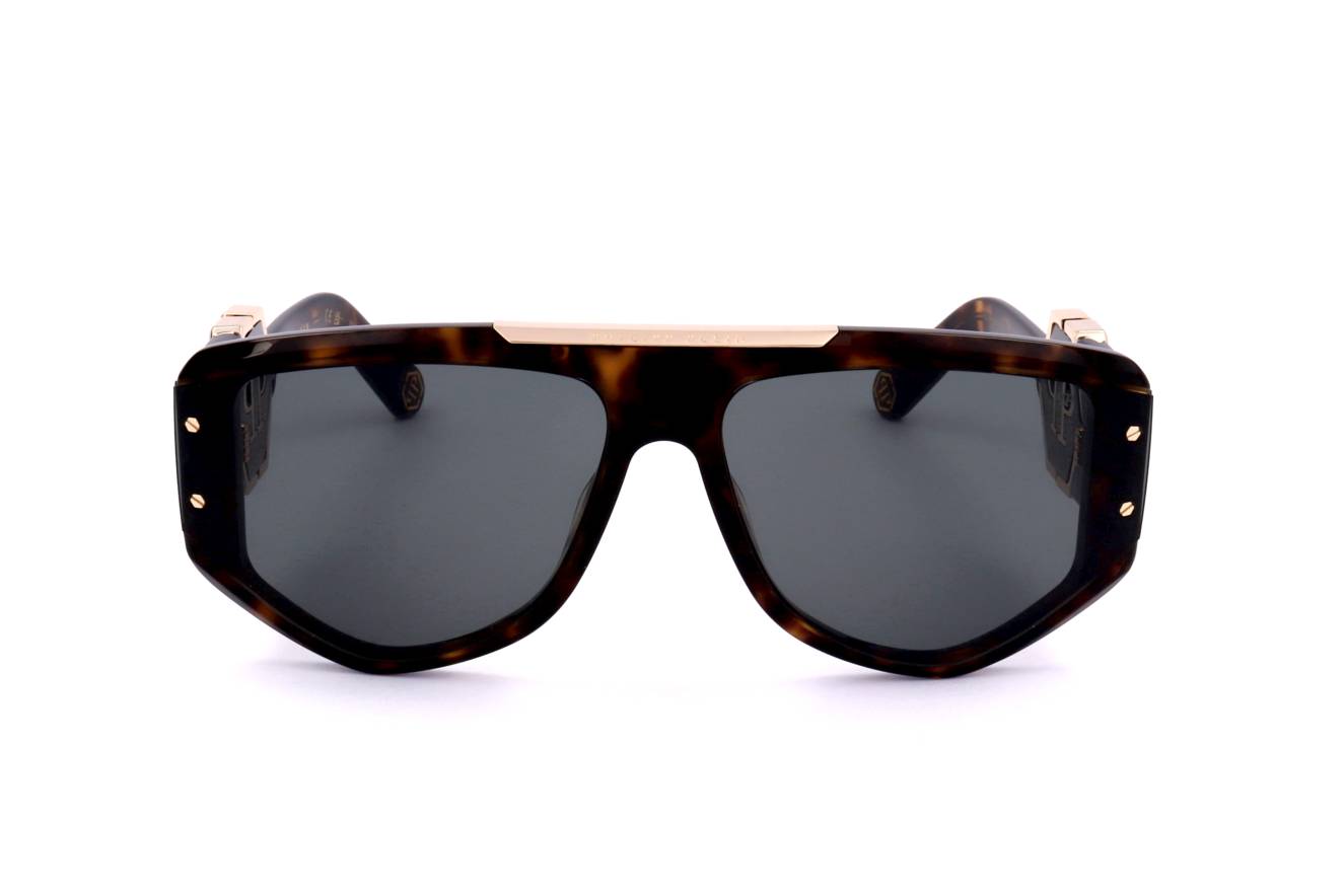 Gafas de sol Philipp Plein - PLEIN EGO SPP093, Acetato Havana y metal dorado, Hombre, unisex