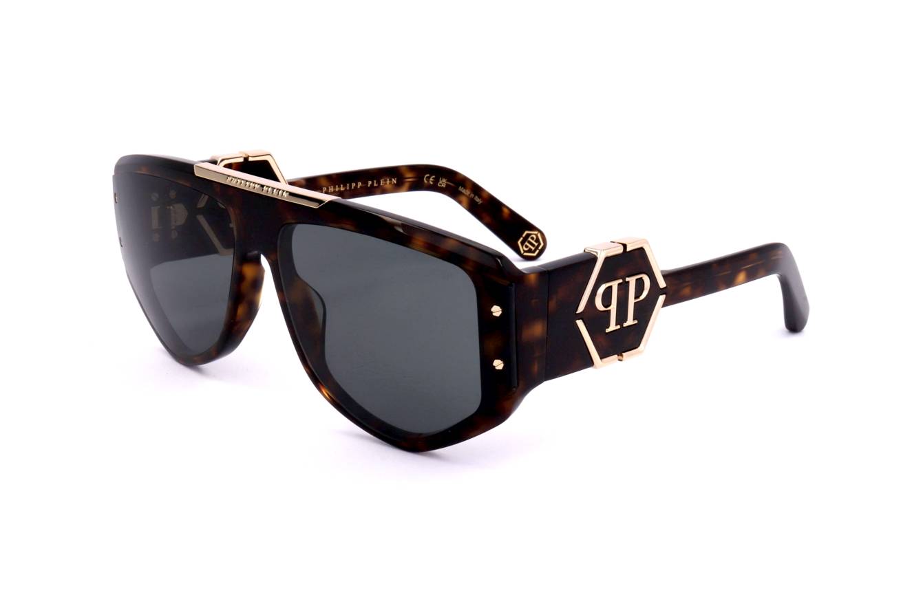 Gafas de sol Philipp Plein - PLEIN EGO SPP093, Acetato Havana y metal dorado, Hombre, unisex