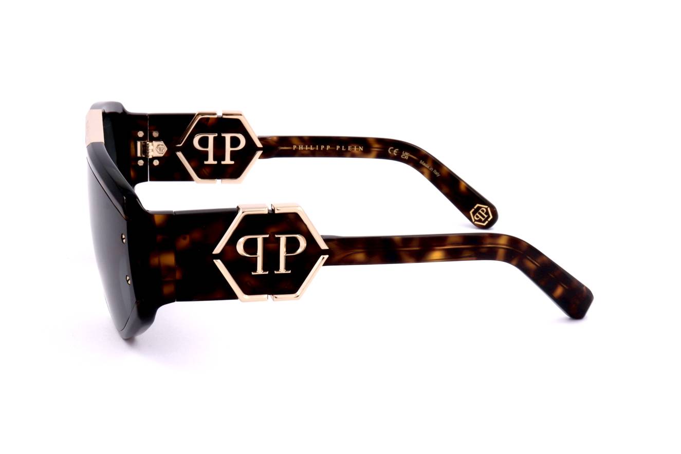 Gafas de sol Philipp Plein - PLEIN EGO SPP093, Acetato Havana y metal dorado, Hombre, unisex