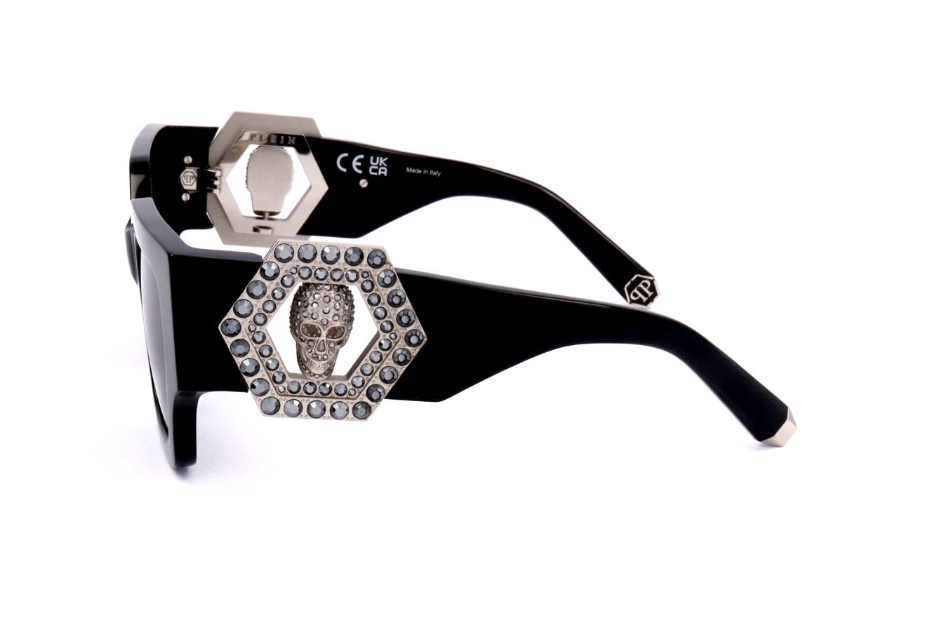 Gafas de sol Philipp Plein - Plein Jewel SPP103S, Exclusiva calavera con cristales, lote con bolso y pendiente para mujer