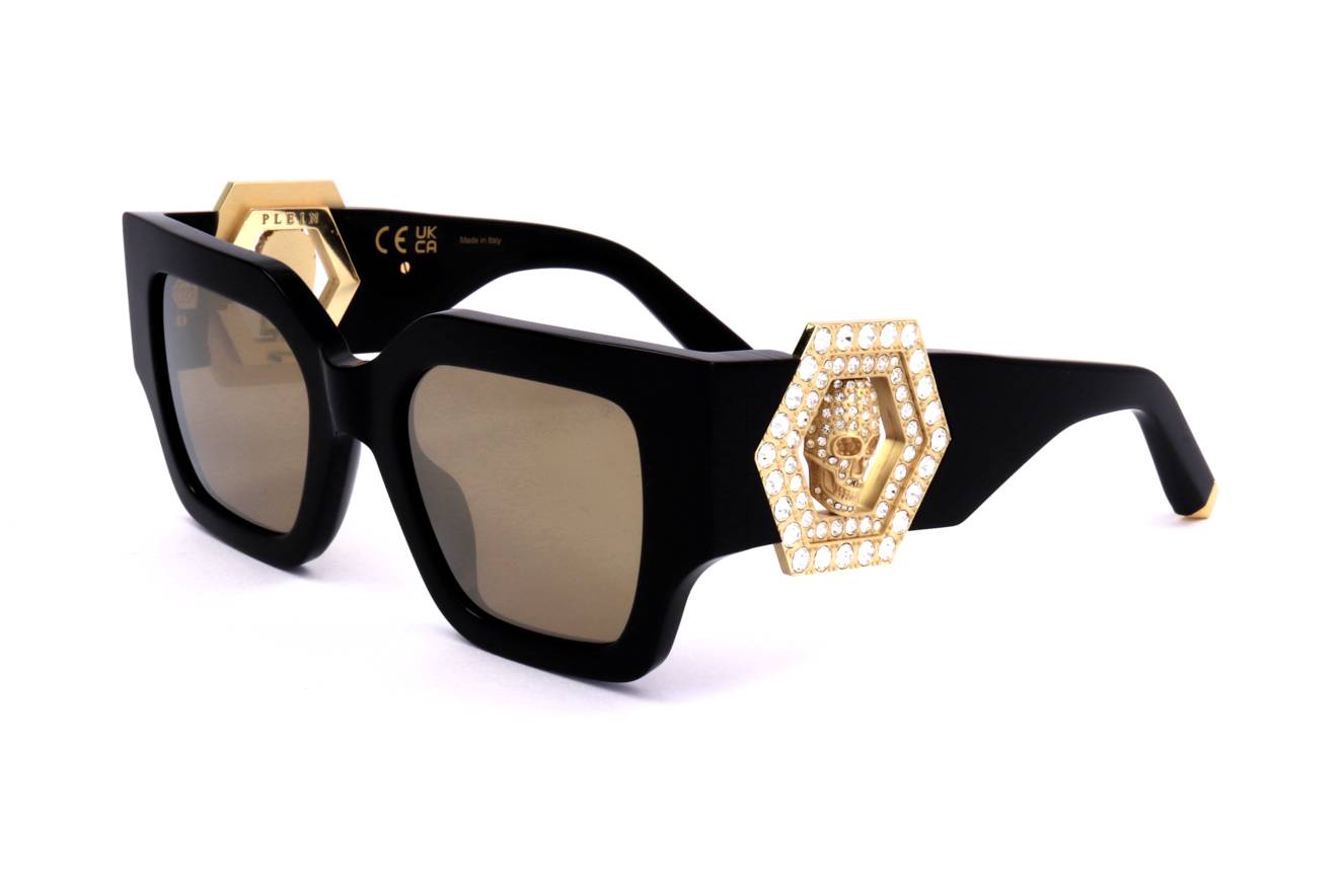 Gafas de sol Philipp Plein - Plein Jewel SPP103S Gold, Exclusiva calavera con cristales, lote con bolso y pendiente para mujer