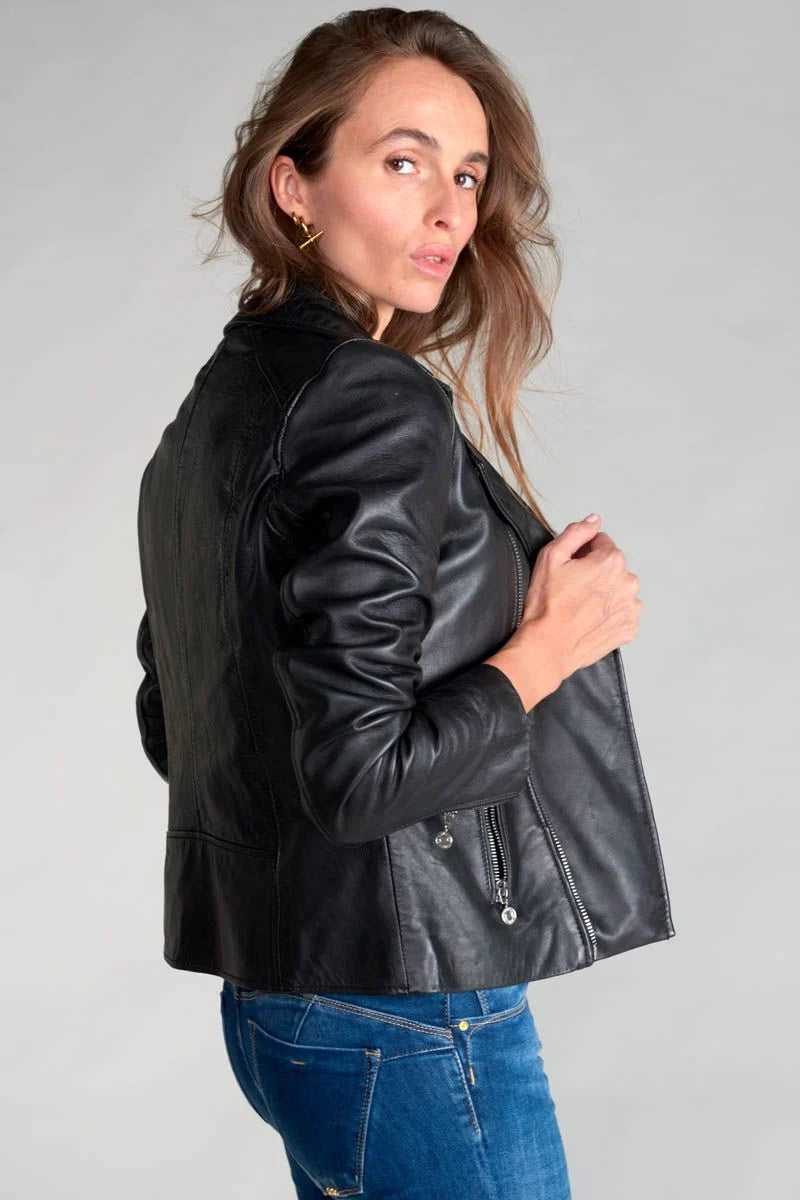 Chaqueta de cuero Le Temps des Cerises modelo Nancy, para mujer