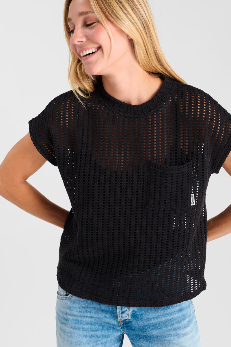 Camiseta Le Temps de Cerises para mujer de crochet Gafo negra