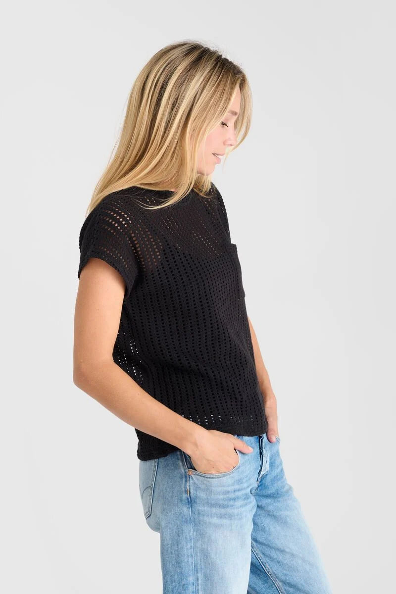 Camiseta Le Temps de Cerises para mujer de crochet Gafo negra