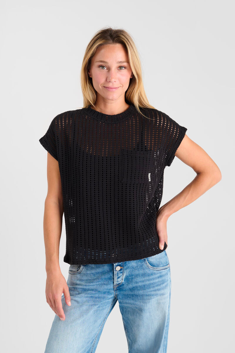 Camiseta Le Temps de Cerises para mujer de crochet Gafo negra