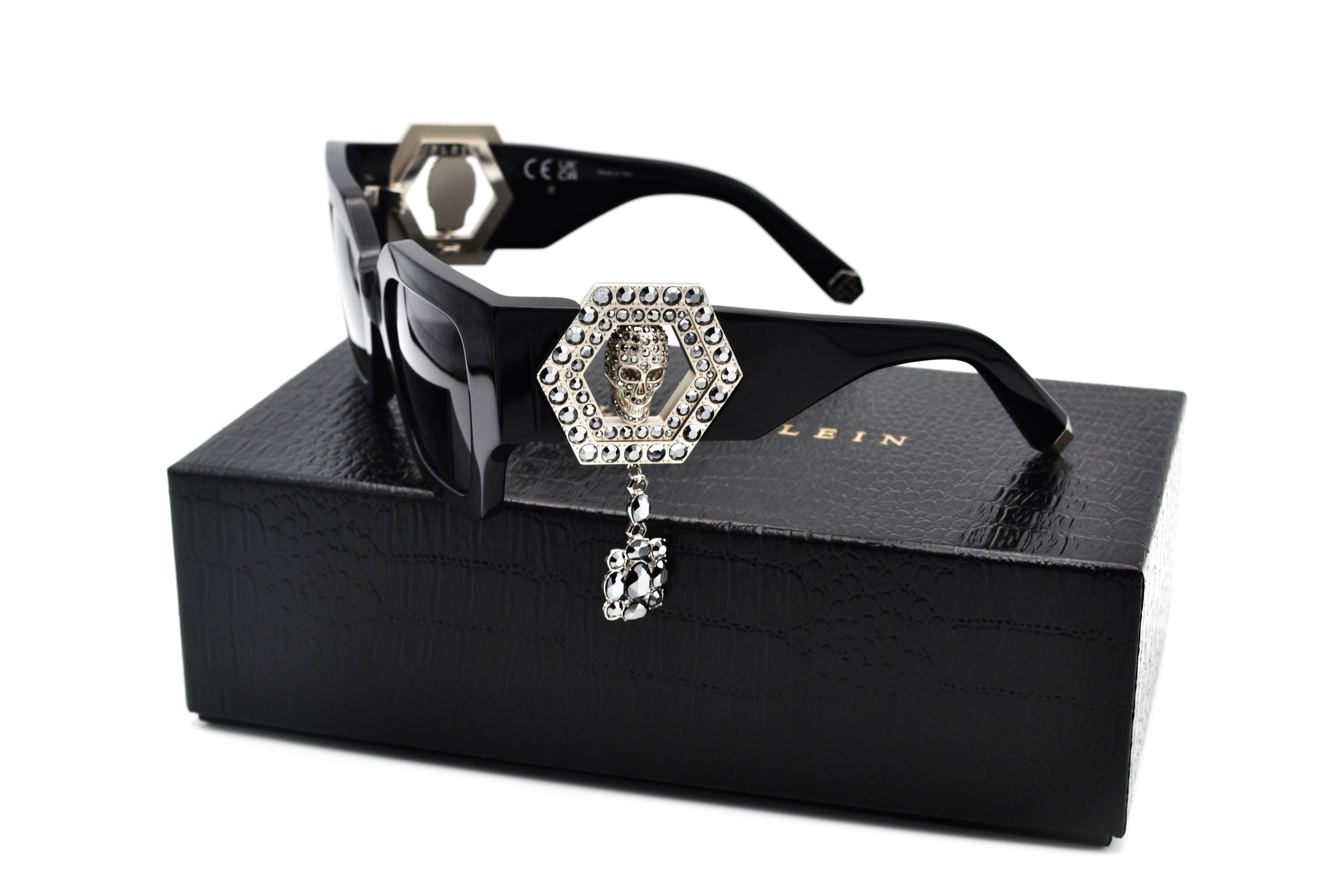 Gafas de sol Philipp Plein - Plein Jewel SPP103S, Exclusiva calavera con cristales, lote con bolso y pendiente para mujer