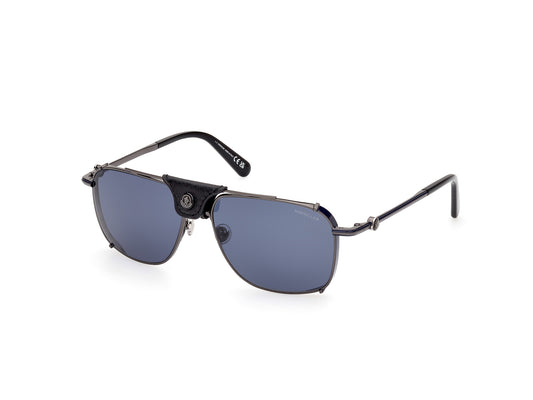 Moncler Gattion ML0287 08V Sunglasses - Polarized Lenses, Rectangular Metal and Leather Design