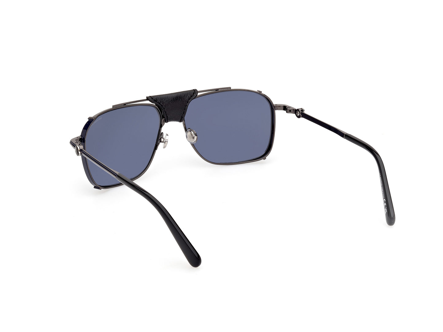 Moncler Gattion ML0287 08V Sunglasses - Polarized Lenses, Rectangular Metal and Leather Design