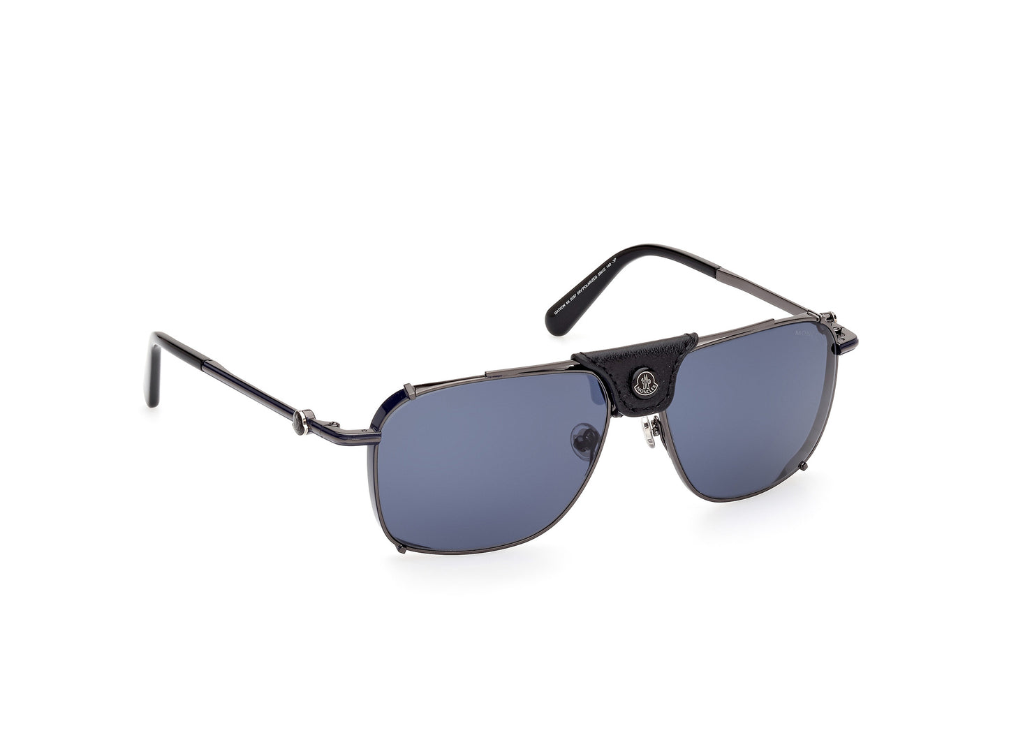 Moncler Gattion ML0287 08V Sunglasses - Polarized Lenses, Rectangular Metal and Leather Design