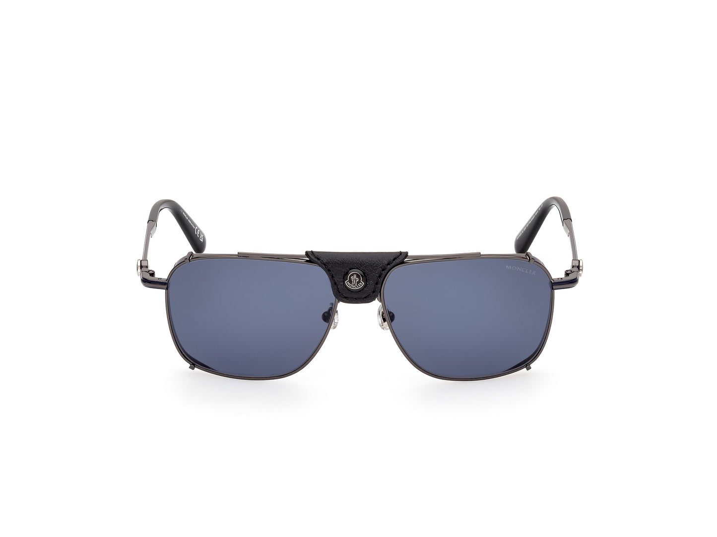 Moncler Gattion ML0287 08V Sunglasses - Polarized Lenses, Rectangular Metal and Leather Design