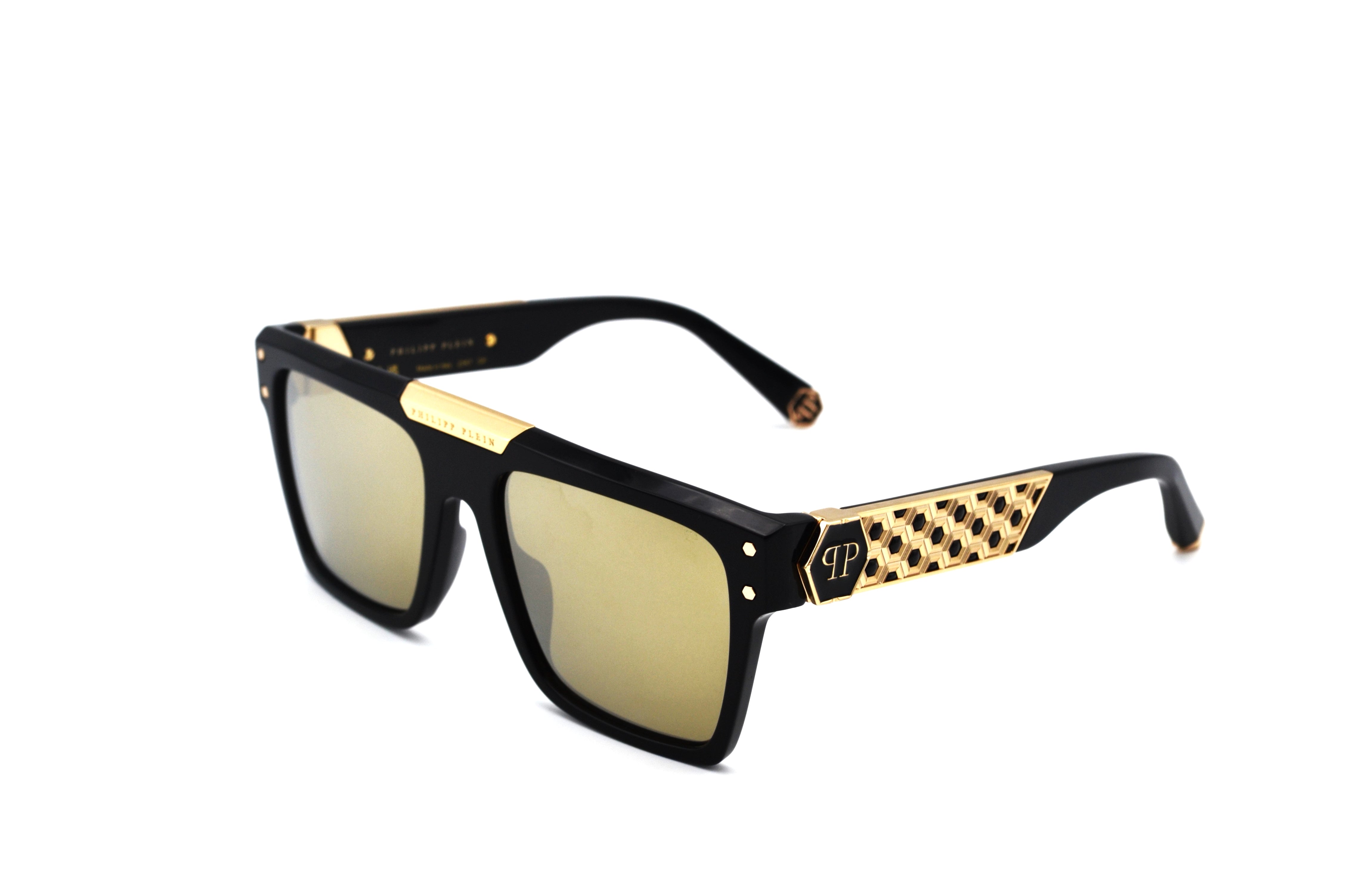 Gafas de sol Philipp Plein - 23K Gold Plated - Plein Badge SPP080 700G Diseño de acetato y chapado en oro para hombre