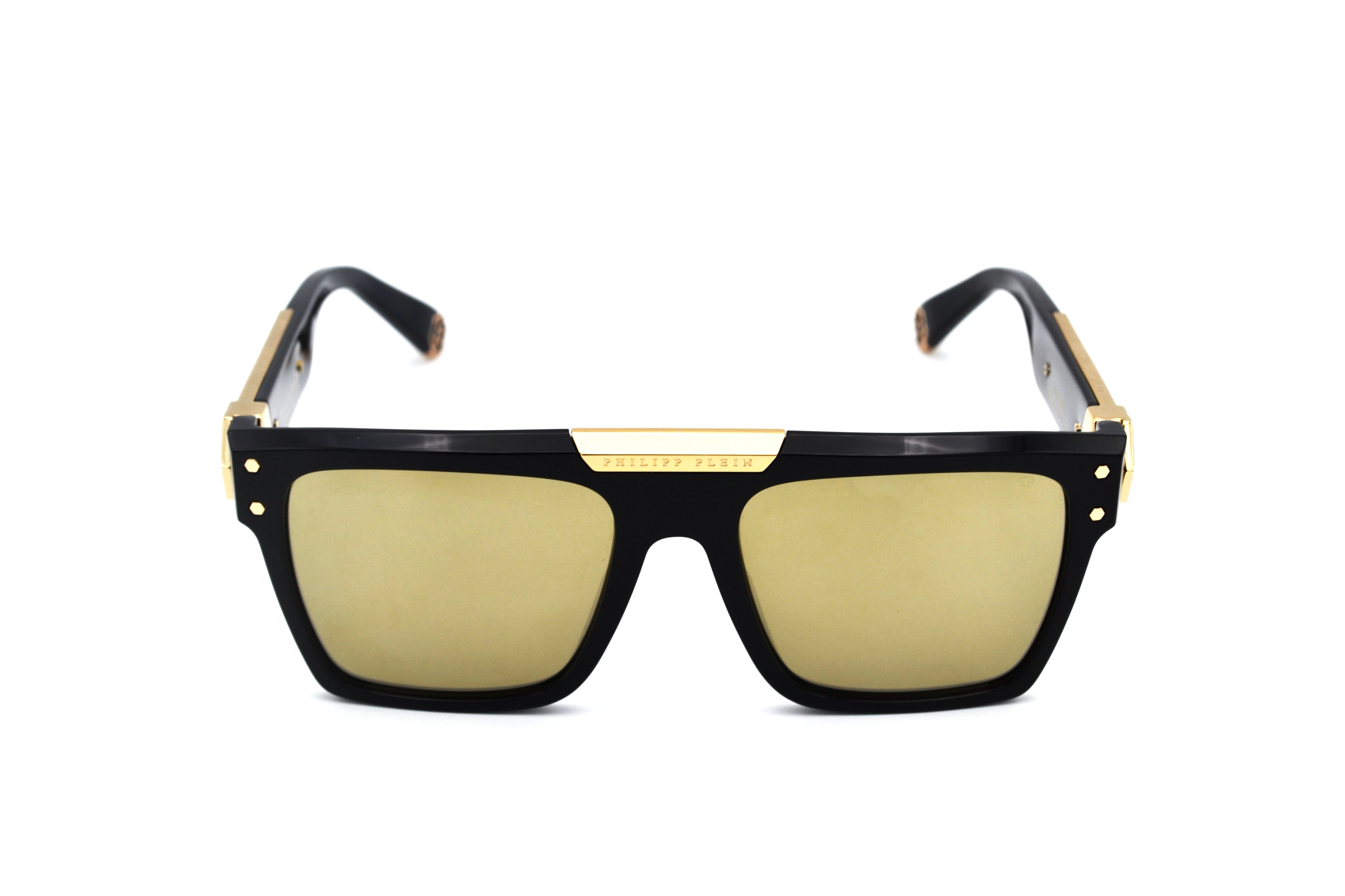 Philipp Plein Sunglasses - 23K Gold Plated - Plein Badge SPP080 700G Acetate and gold plated design for men