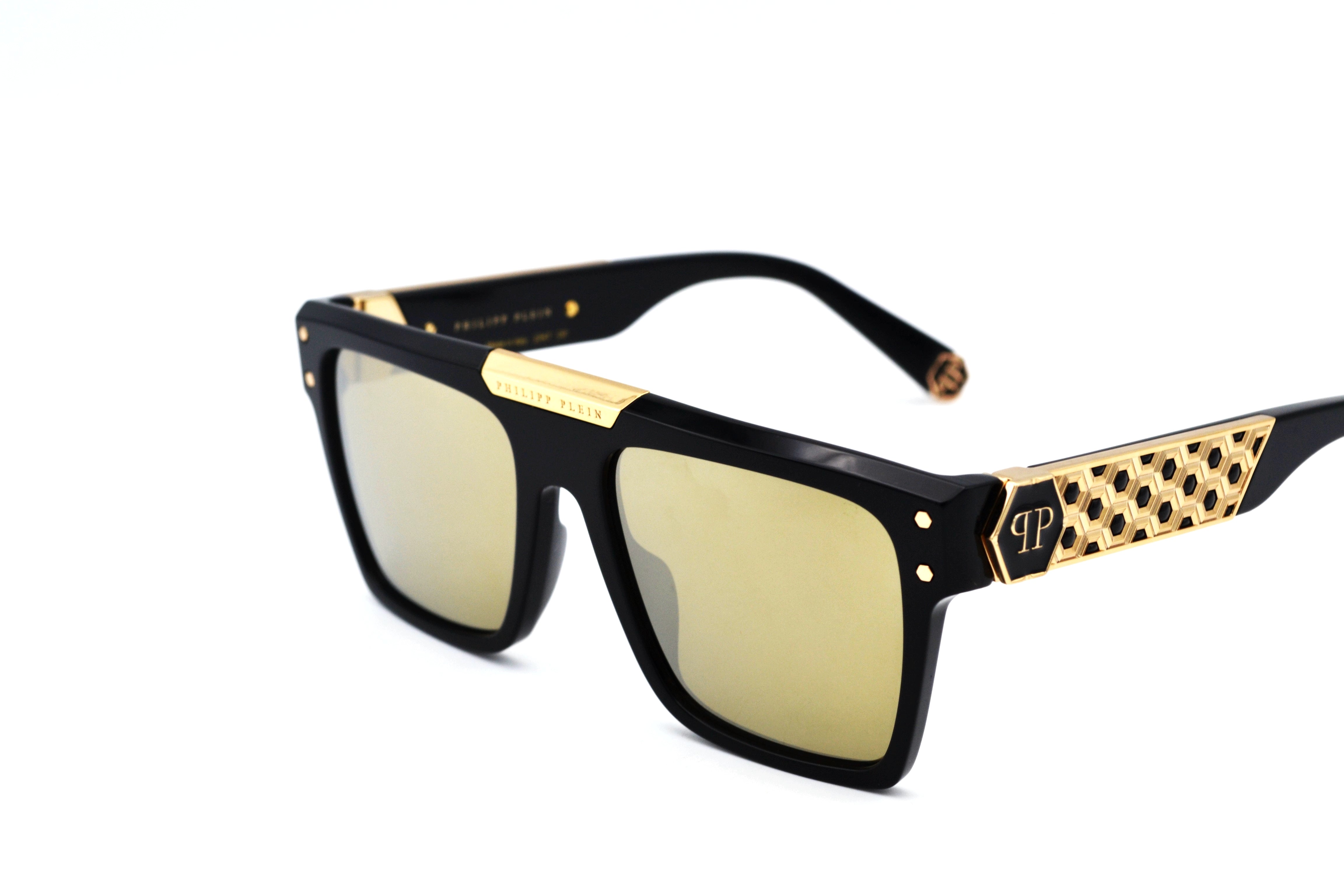 Philipp Plein Sunglasses - 23K Gold Plated - Plein Badge SPP080 700G Acetate and gold plated design for men