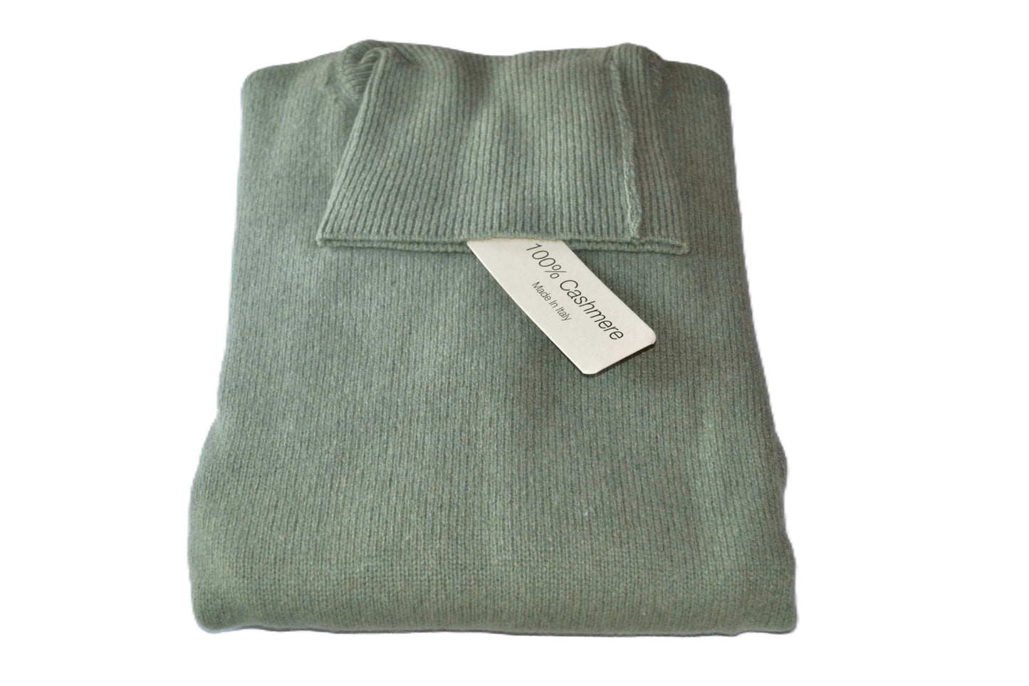 100% cashmere sweater, Made in Italy with high neck, sage color