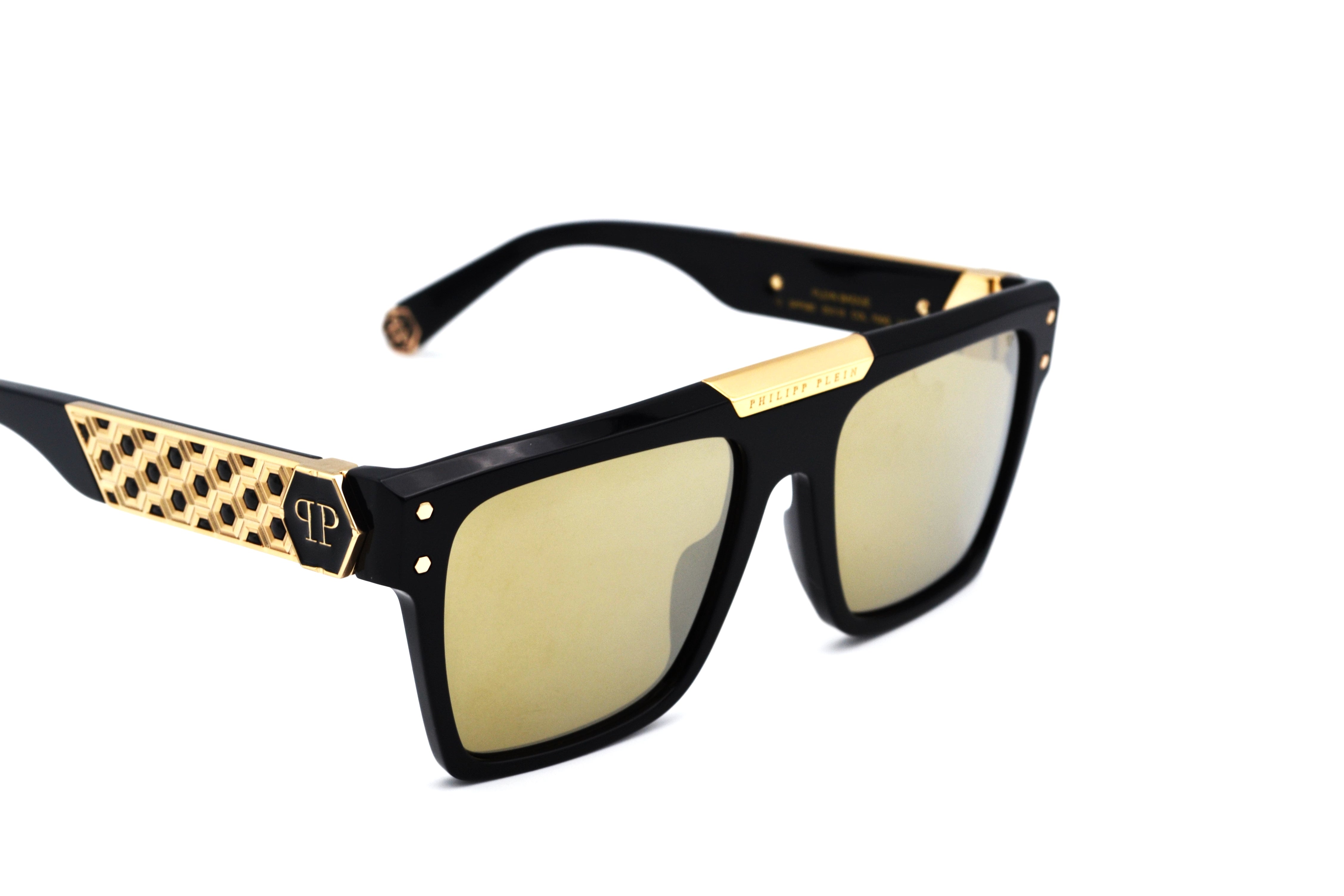 Philipp Plein Sunglasses - 23K Gold Plated - Plein Badge SPP080 700G Acetate and gold plated design for men