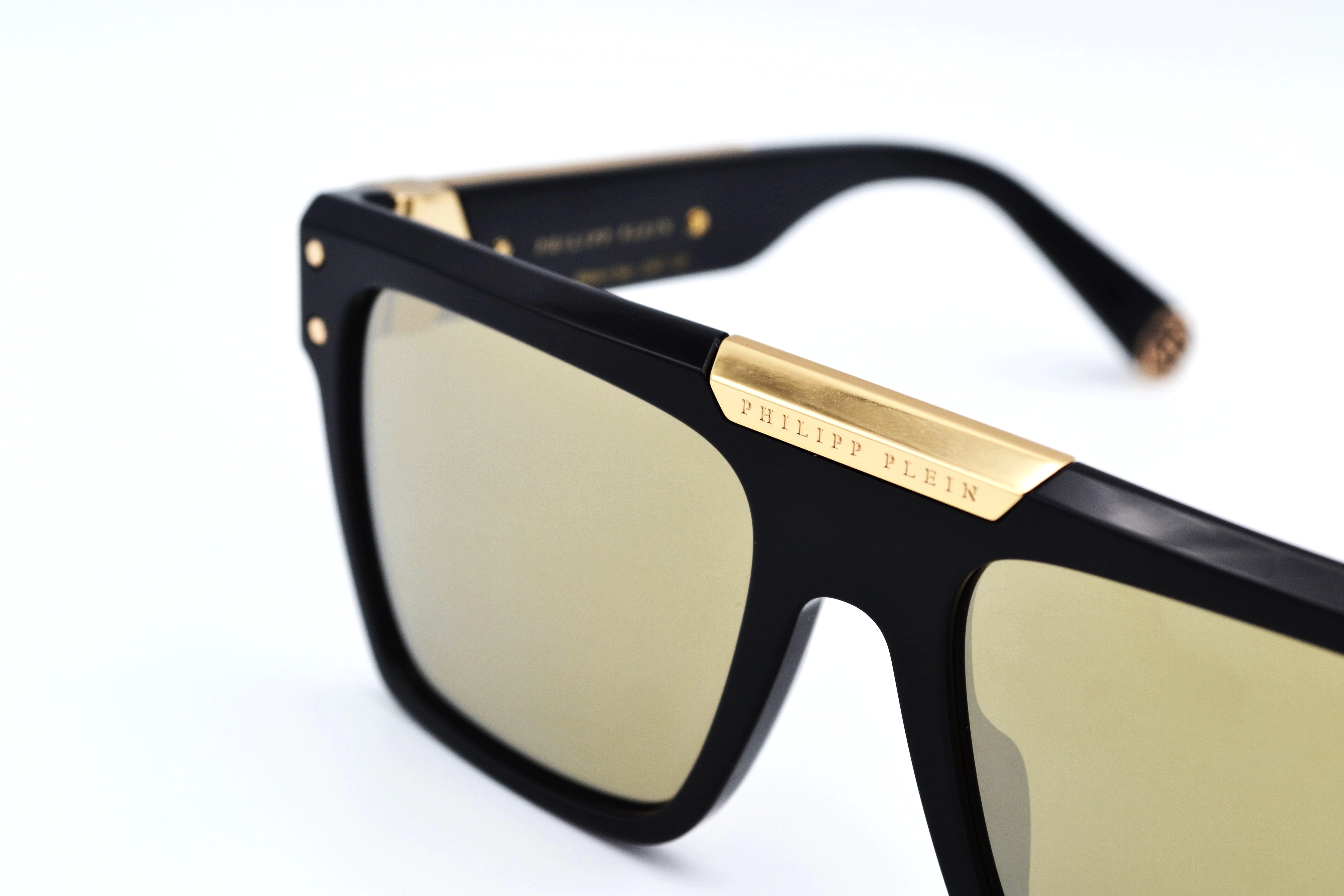 Philipp Plein Sunglasses - 23K Gold Plated - Plein Badge SPP080 700G Acetate and gold plated design for men