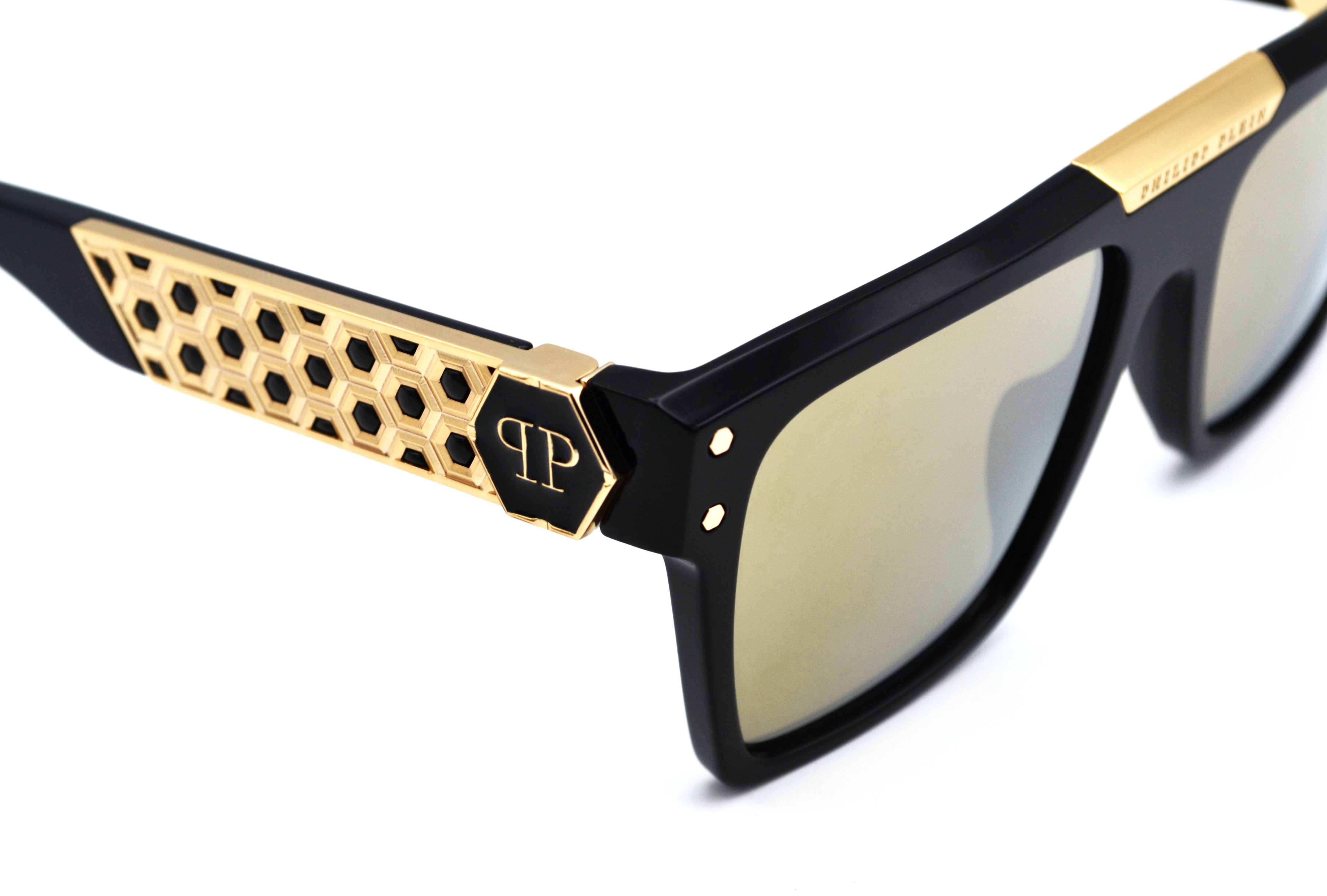 Philipp Plein Sunglasses - 23K Gold Plated - Plein Badge SPP080 700G Acetate and gold plated design for men