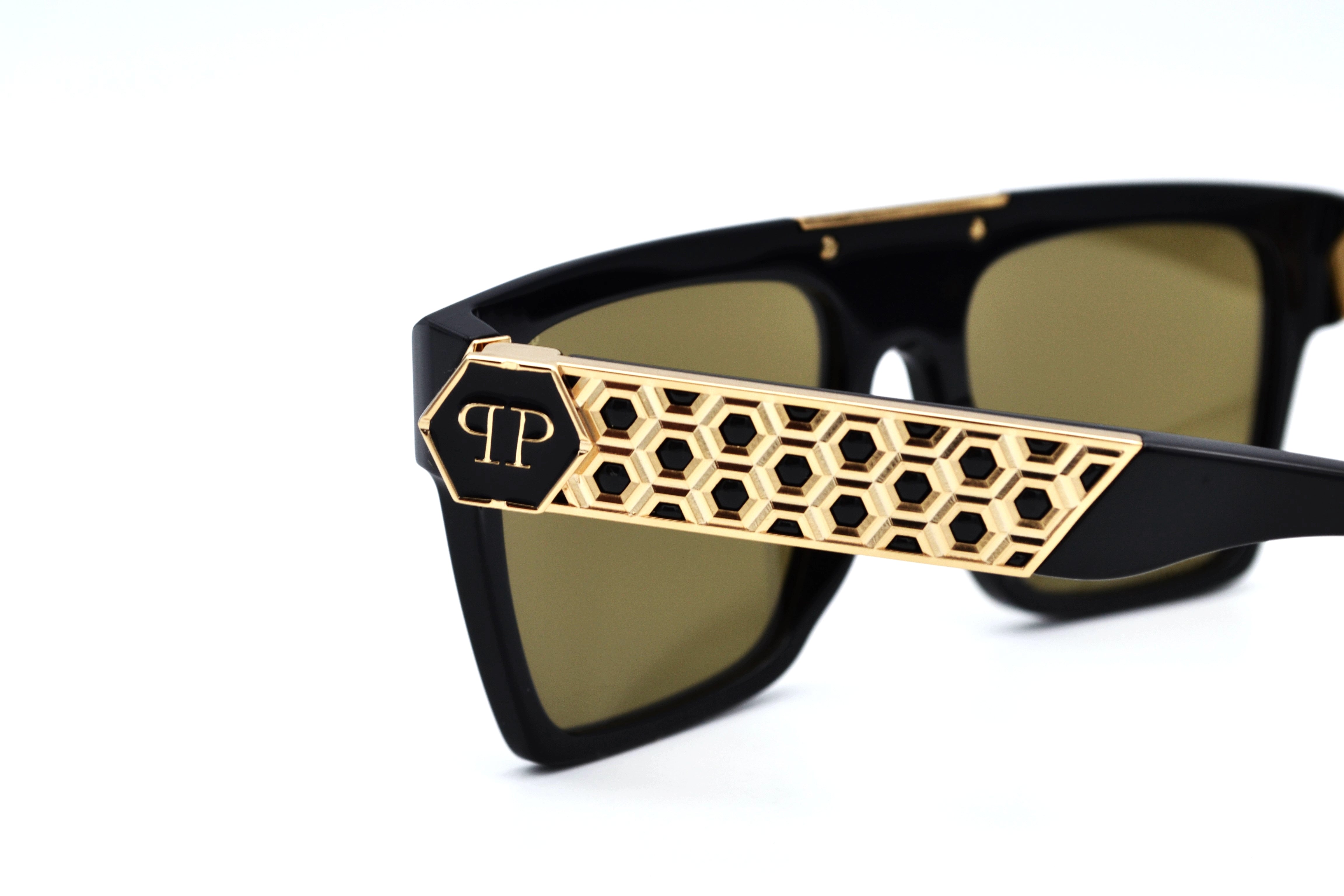 Philipp Plein Sunglasses - 23K Gold Plated - Plein Badge SPP080 700G Acetate and gold plated design for men