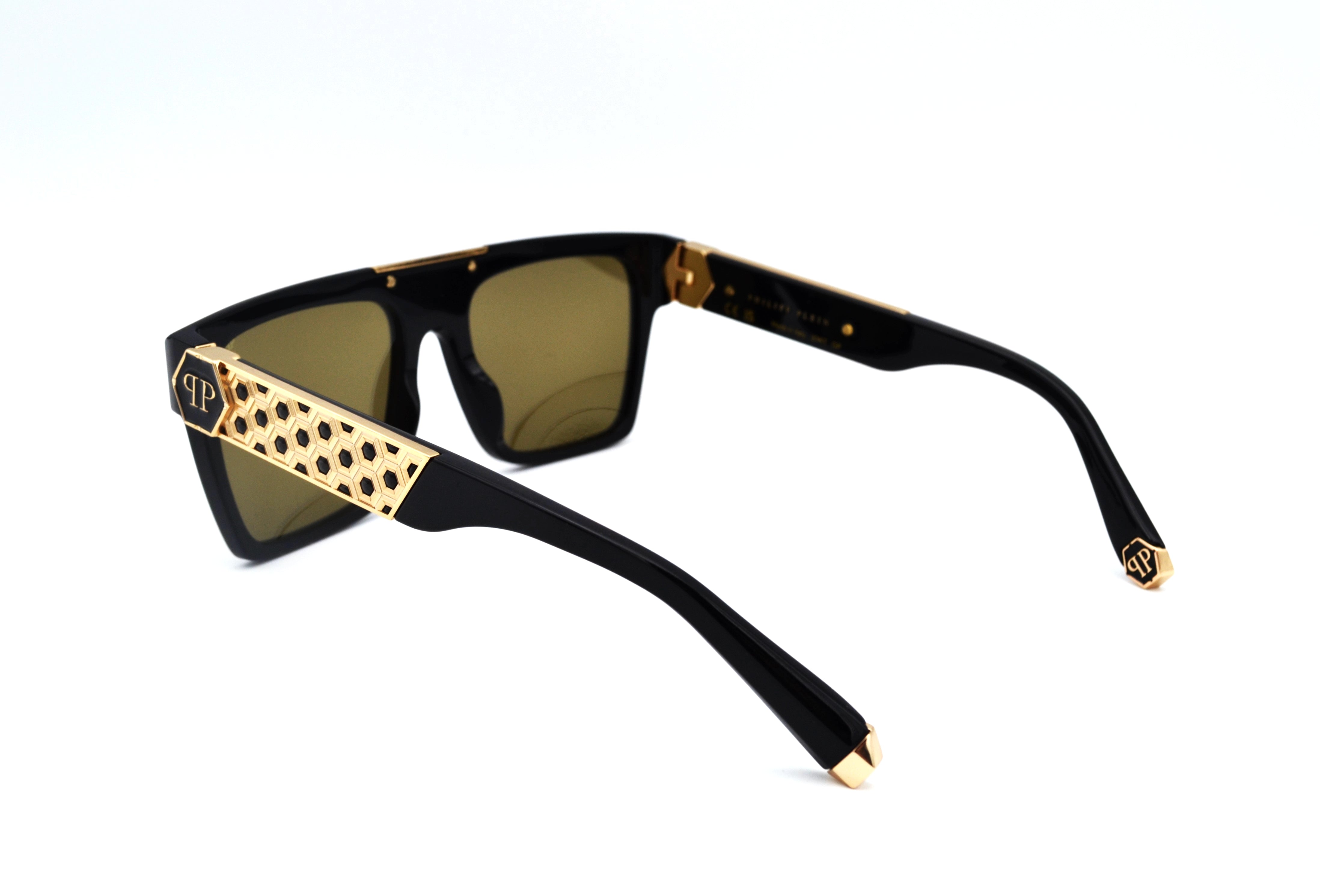 Philipp Plein Sunglasses - 23K Gold Plated - Plein Badge SPP080 700G Acetate and gold plated design for men